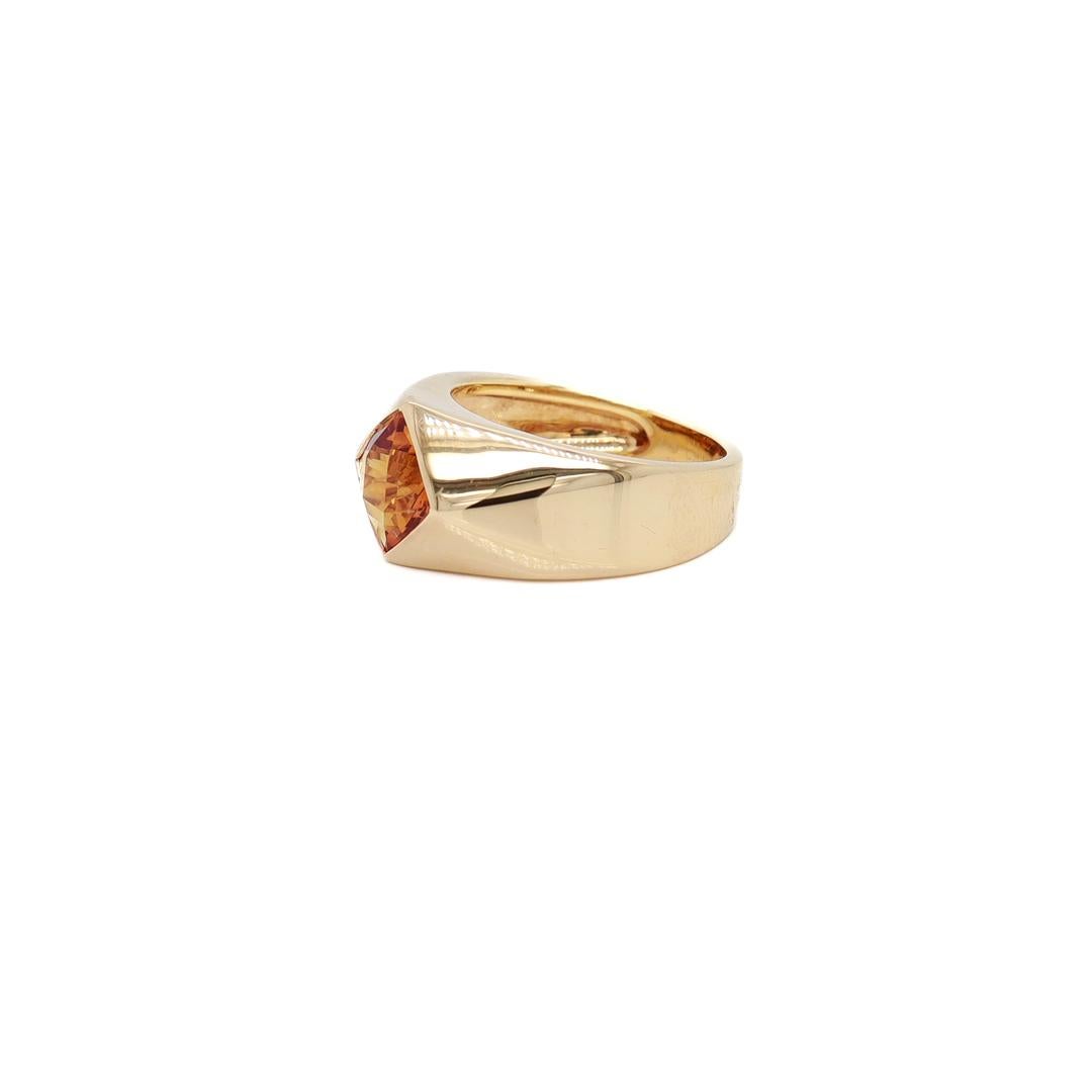 Women's Signed Chanel 18K Gold & Princess Cut Citrine Gemstone Cocktail Ring For Sale