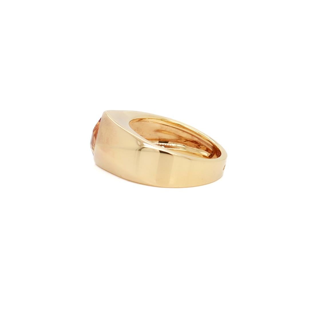 Signed Chanel 18K Gold & Princess Cut Citrine Gemstone Cocktail Ring For Sale 1