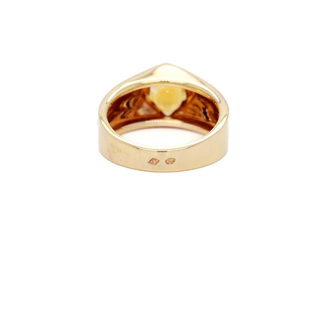 Signed Chanel 18K Gold & Princess Cut Citrine Gemstone Cocktail Ring For Sale 2
