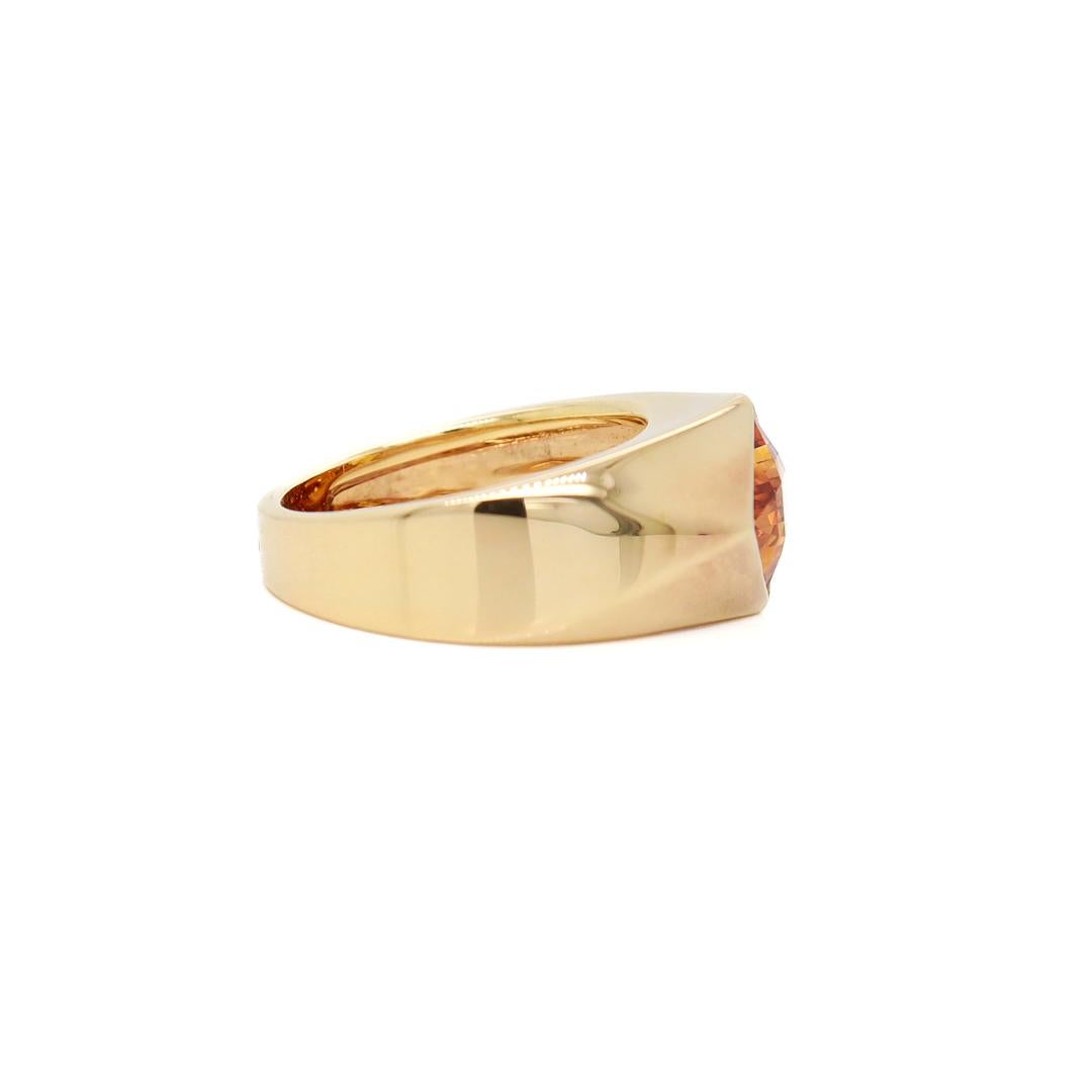 Signed Chanel 18K Gold & Princess Cut Citrine Gemstone Cocktail Ring For Sale 4