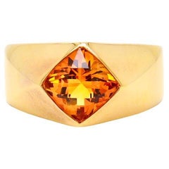 Used Signed Chanel 18K Gold & Princess Cut Citrine Gemstone Cocktail Ring