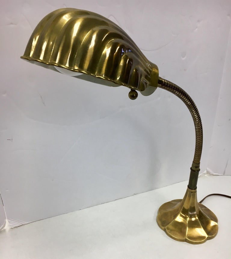 Signed Chapman Brass Shell Table Desk Lamp in Style of Antonio Gaudi at