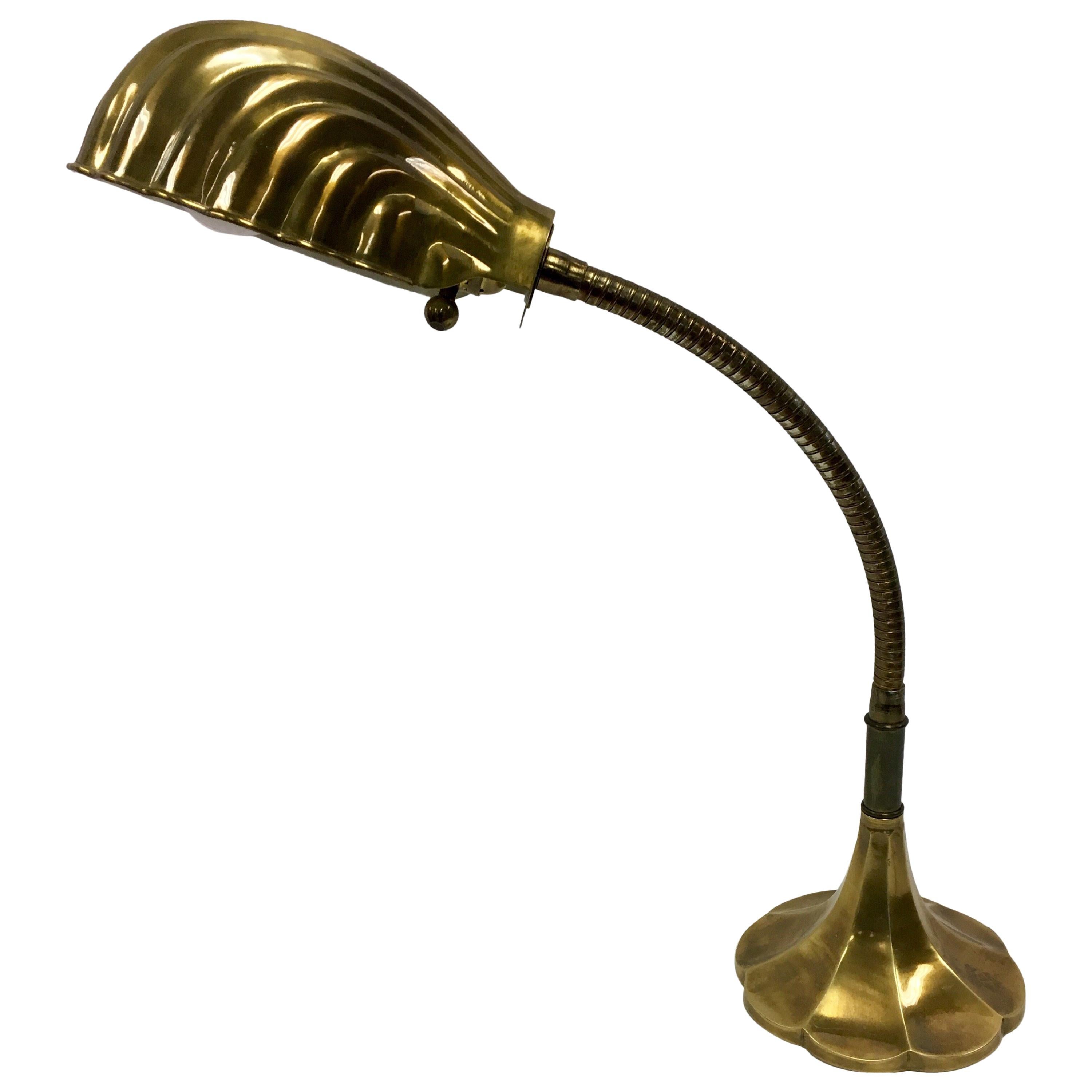 Signed Chapman Brass Shell Table Desk Lamp in Style of Antonio Gaudi