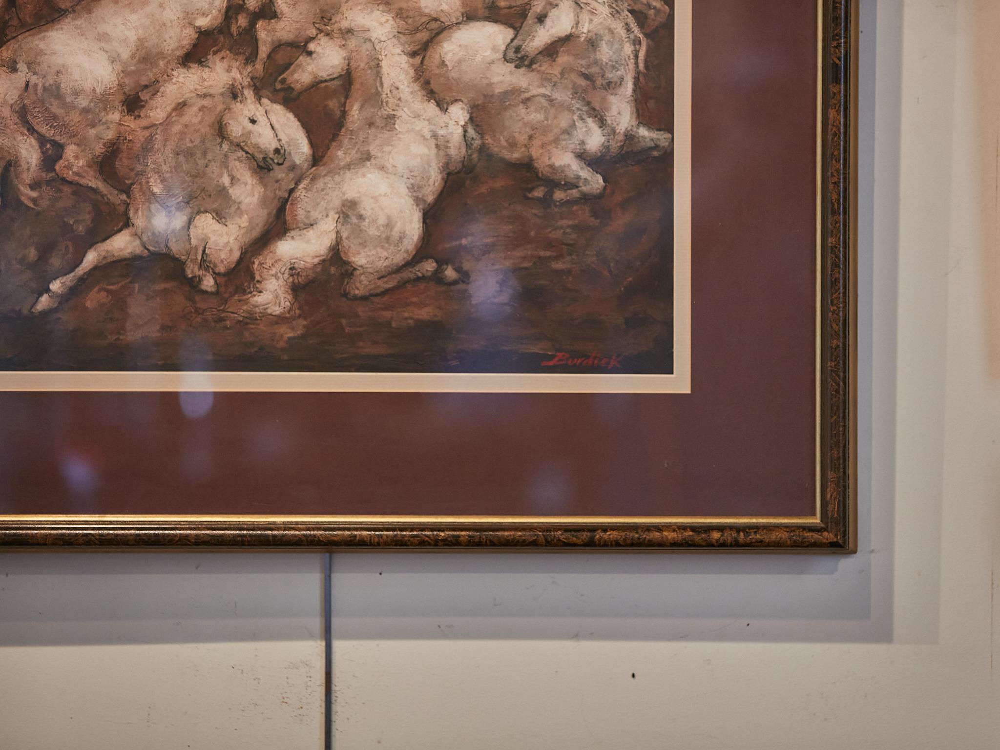 Américain Peinture de cheval du milieu du siècle dernier signée Charles Burdick dans un cadre sous verre en vente