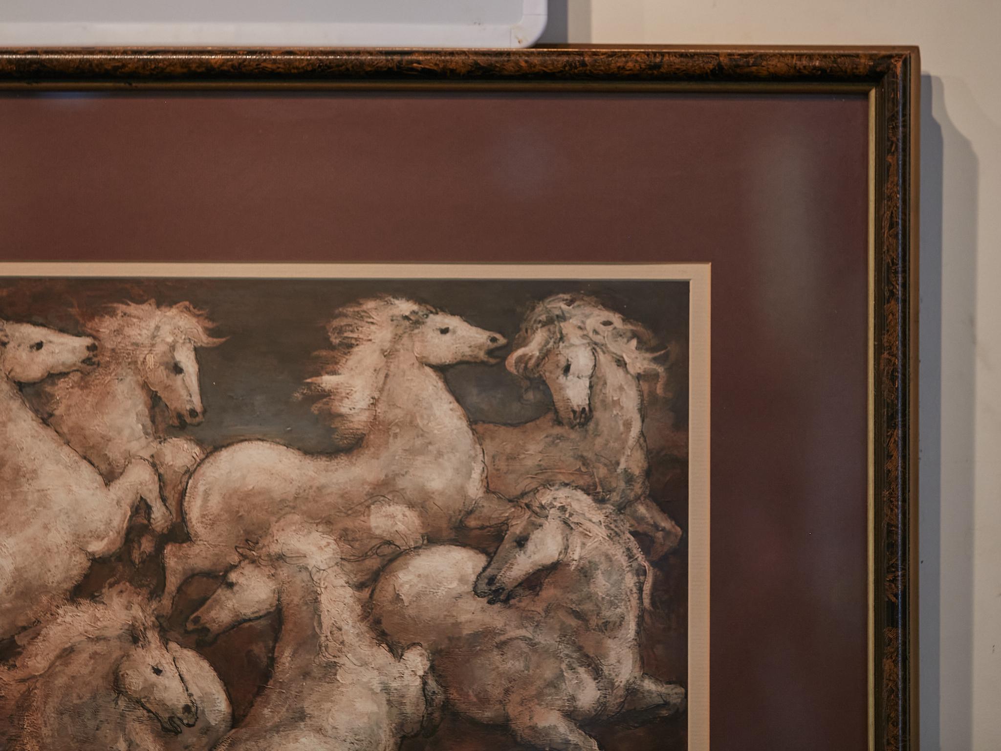 Verre Peinture de cheval du milieu du siècle dernier signée Charles Burdick dans un cadre sous verre en vente