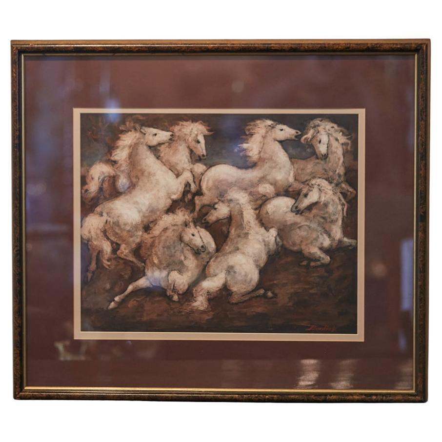 Peinture de cheval du milieu du siècle dernier signée Charles Burdick dans un cadre sous verre en vente