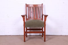 Signed Charles Stickley Oak Armchair From Frank Lloyd Wright's DeRhodes House