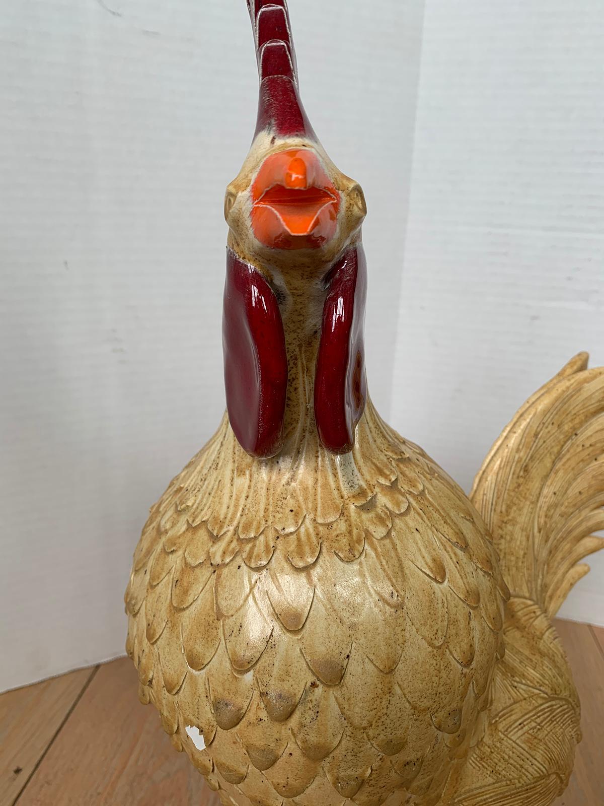 American Signed Charlie West Late 20th Century Georgia Folk Art Pottery Rooster For Sale