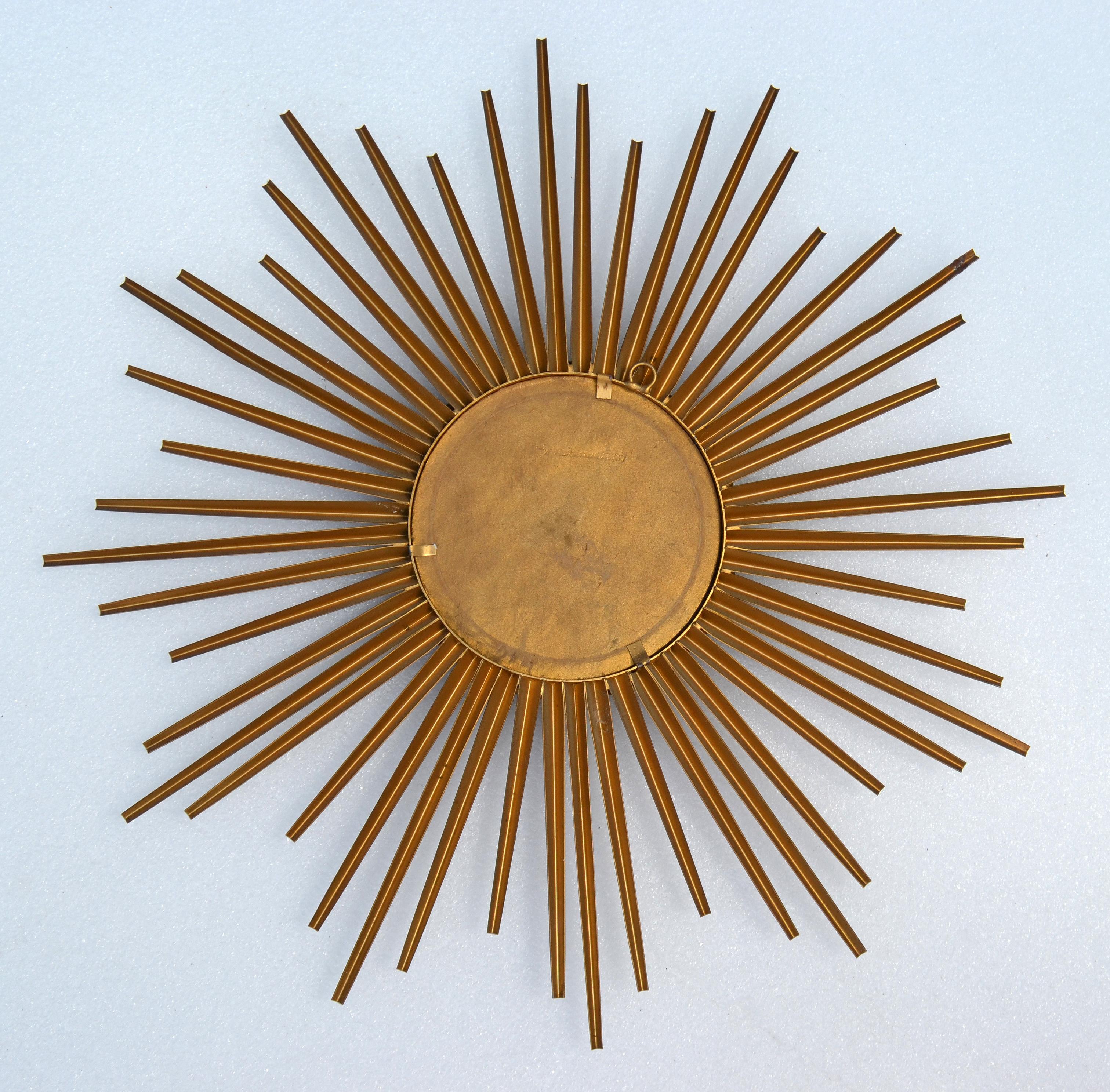 Signed Chaty Vallauris France Gold Finish Iron Sunburst Mirror Wall Mirror, 1970 For Sale 3