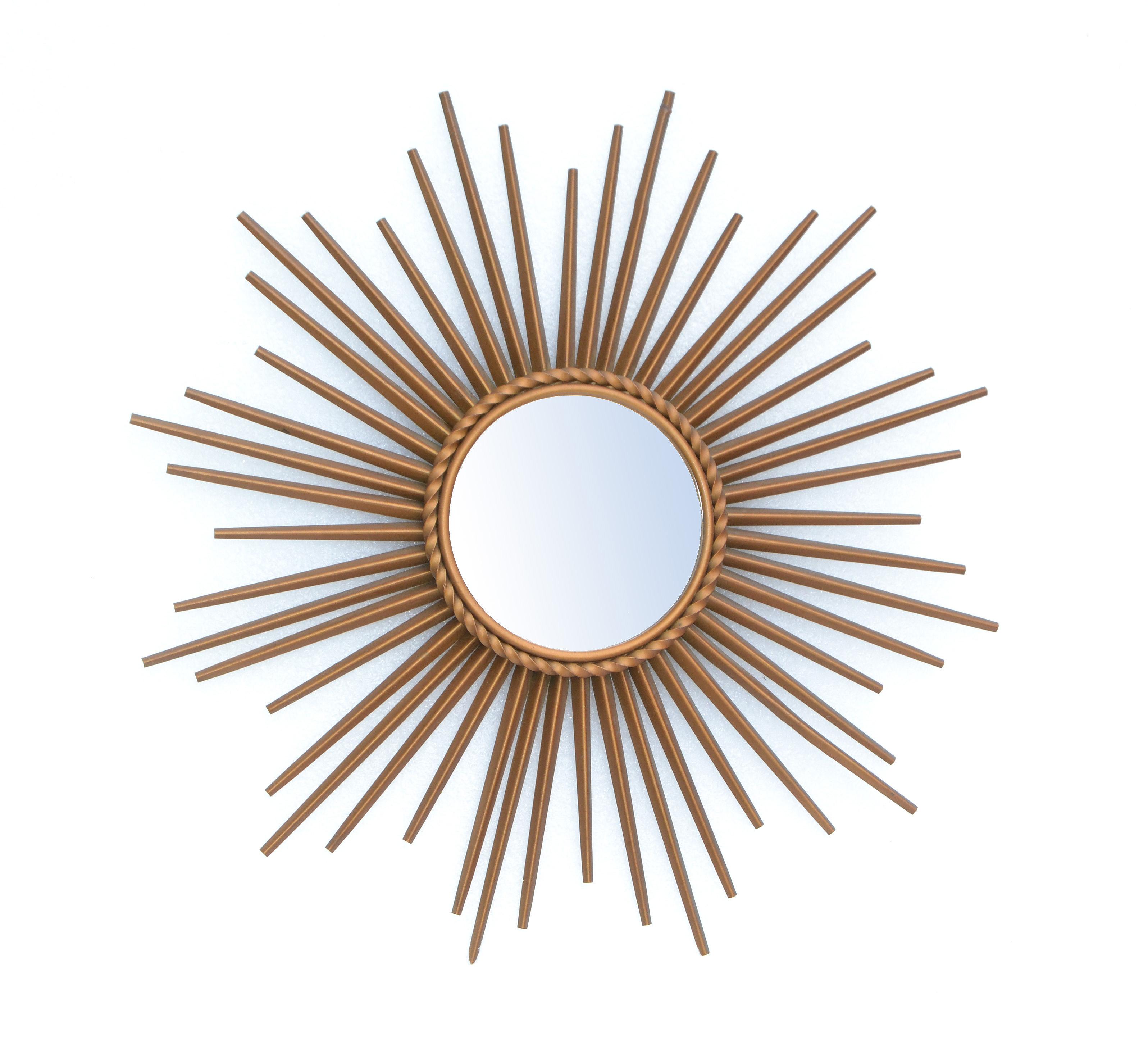 Signed Chaty Vallauris France Gold Finish Iron Sunburst Mirror Wall Mirror, 1970 For Sale 5