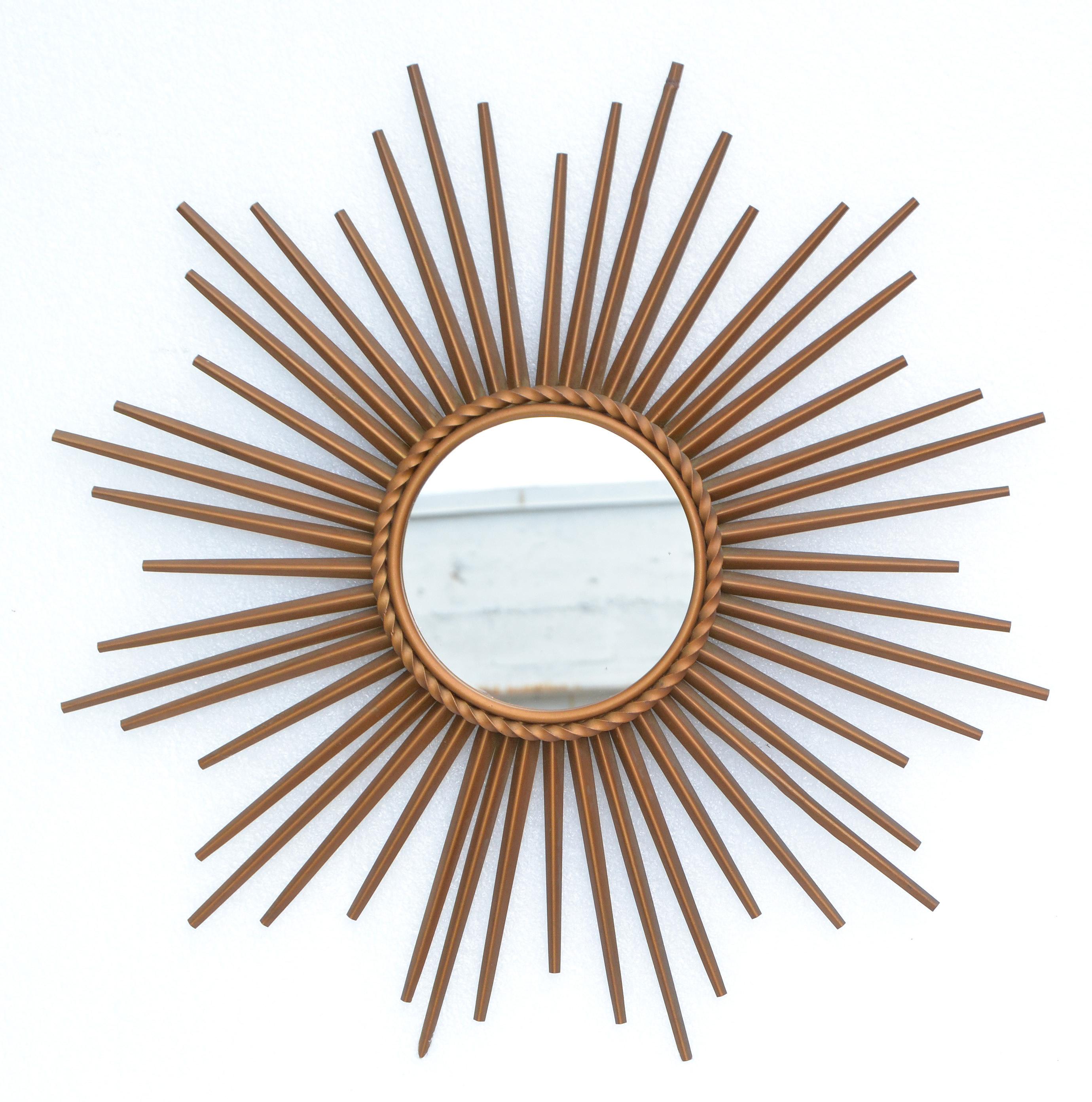 Signed Chaty Vallauris France Gold Finish Iron Sunburst Mirror Wall Mirror, 1970 For Sale 9