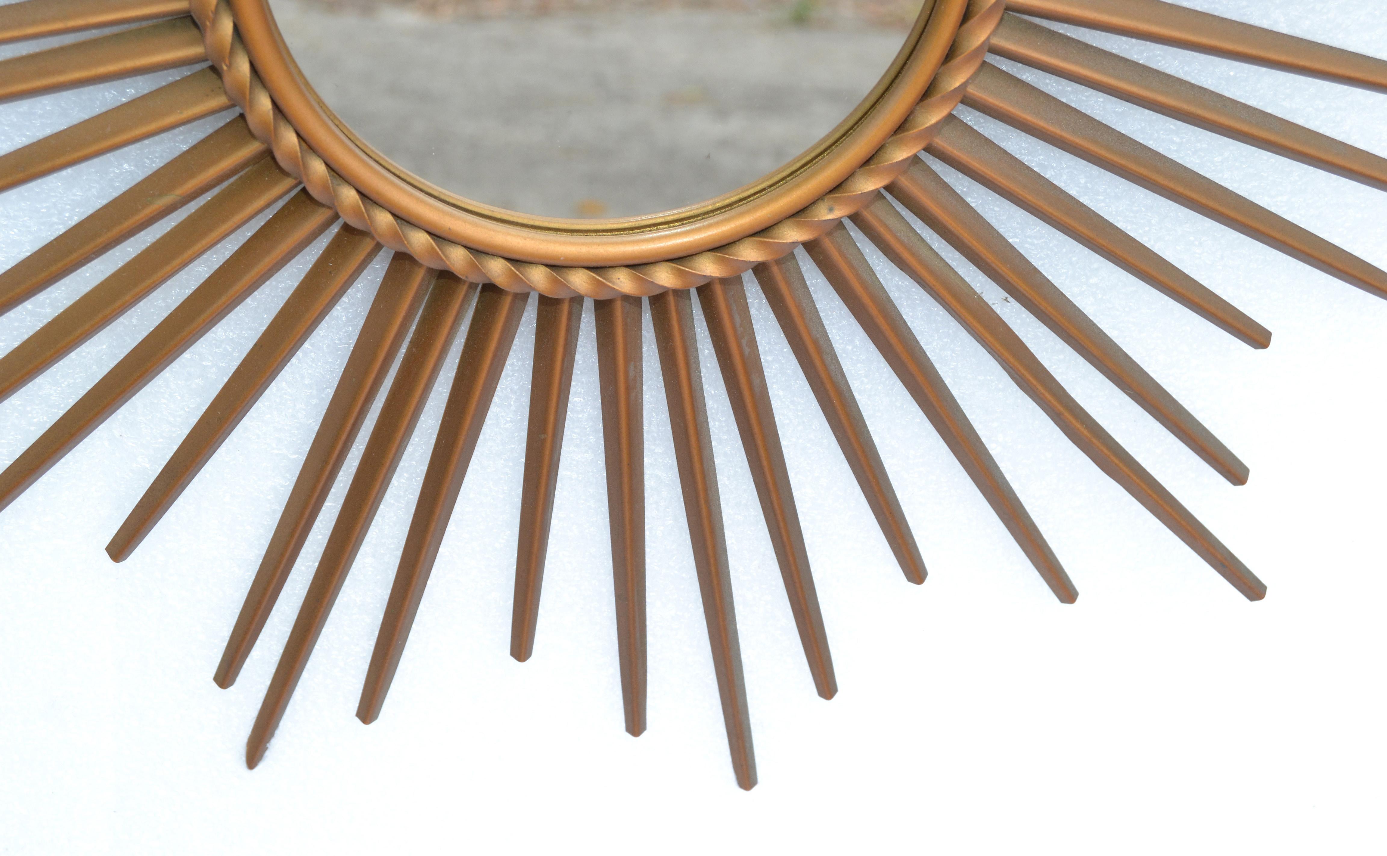 Signed Chaty Vallauris France Gold Finish Iron Sunburst Mirror Wall Mirror, 1970 For Sale 2