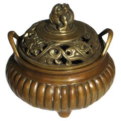 Signed Chinese Bronze Censer w/ Foo Dog