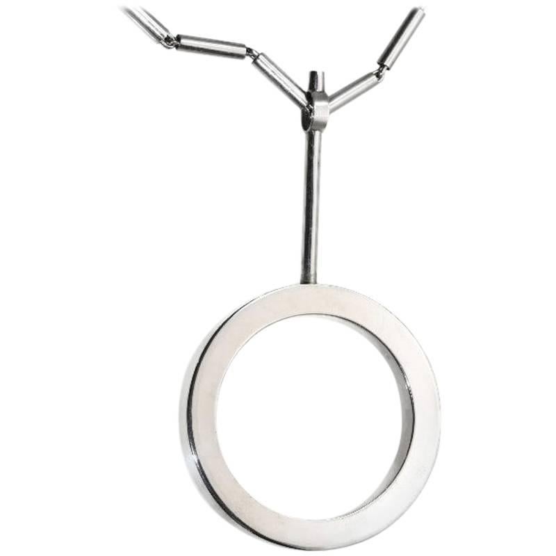 Signed Chris Steenbergen Artist Sterling Silver Circle Cylinder Link Necklace For Sale