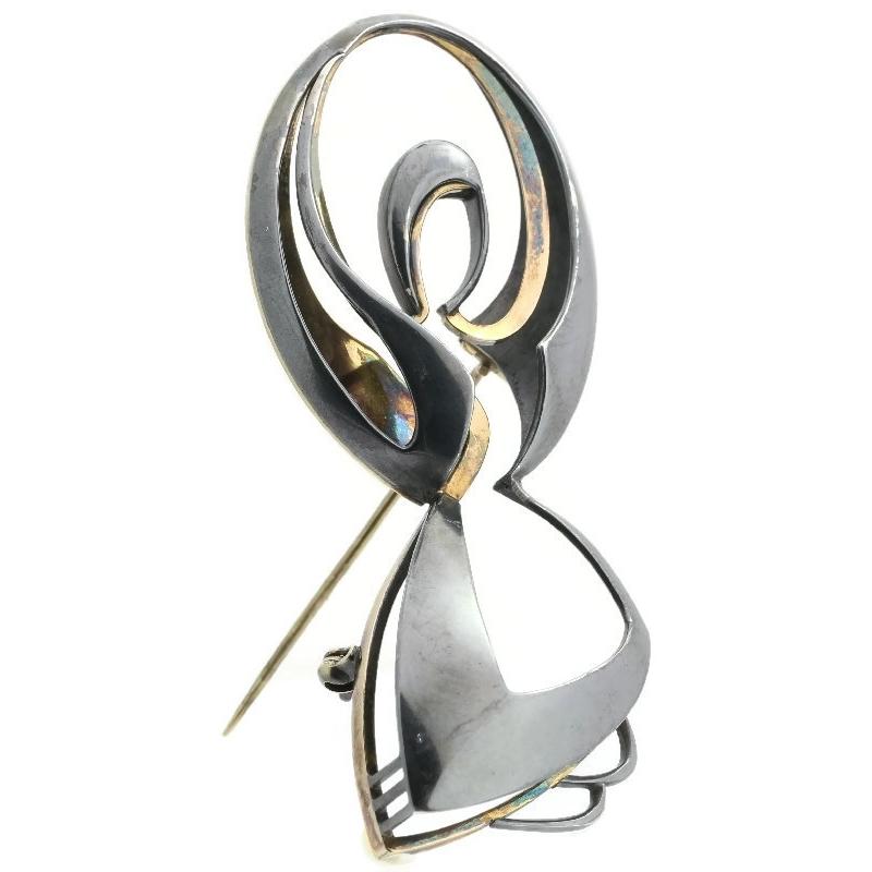 Women's Signed Chris Steenbergen Rope Jumping Woman Silver Gold Artist Brooch, 1950s For Sale