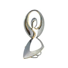 Signed Chris Steenbergen Rope Jumping Woman Silver Gold Artist Brooch, 1950s