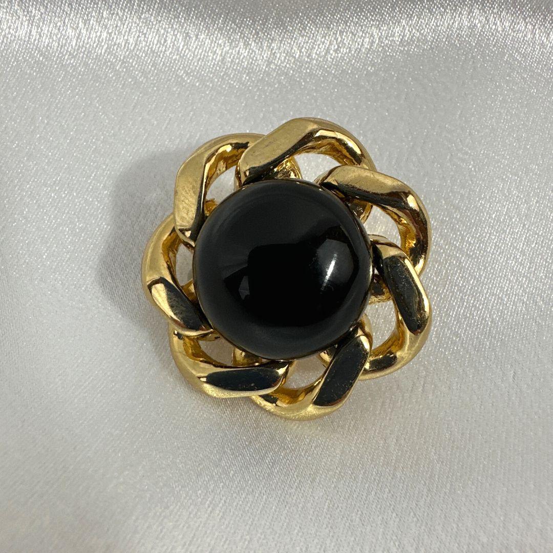 Women's Signed Ciner Black Cabochon Glass Floral Clip on Earring For Sale