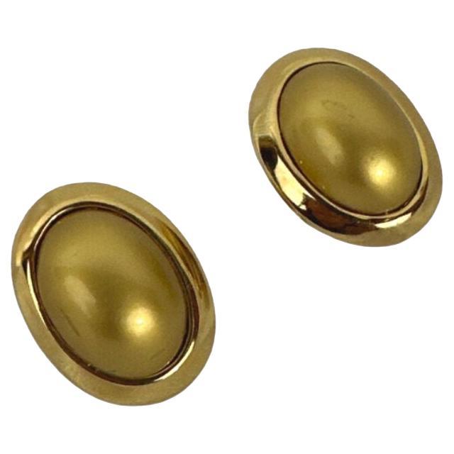 Signed Ciner Vintage Pearl-Shaped Gold Tone Clip On  Earrings For Sale