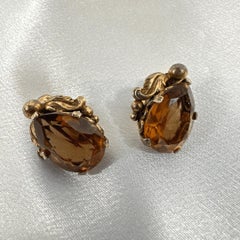 Signed Cini Sterling Silver Beautiful Orange Crystal Vintage Earring / Fashion