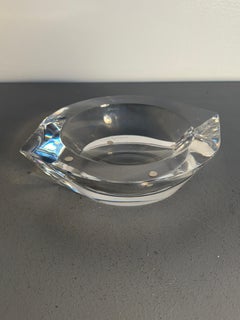 Signed Clear Crystal Bowl with a Faceted Geometric Design