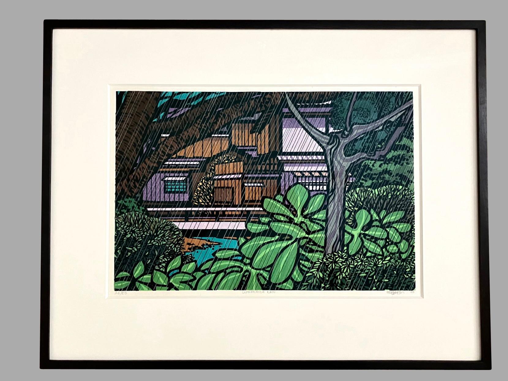 Une belle gravure sur bois moderne de style japonais de l'artiste américain Clifton Karhu (1927-2007). Cette œuvre s'intitule 