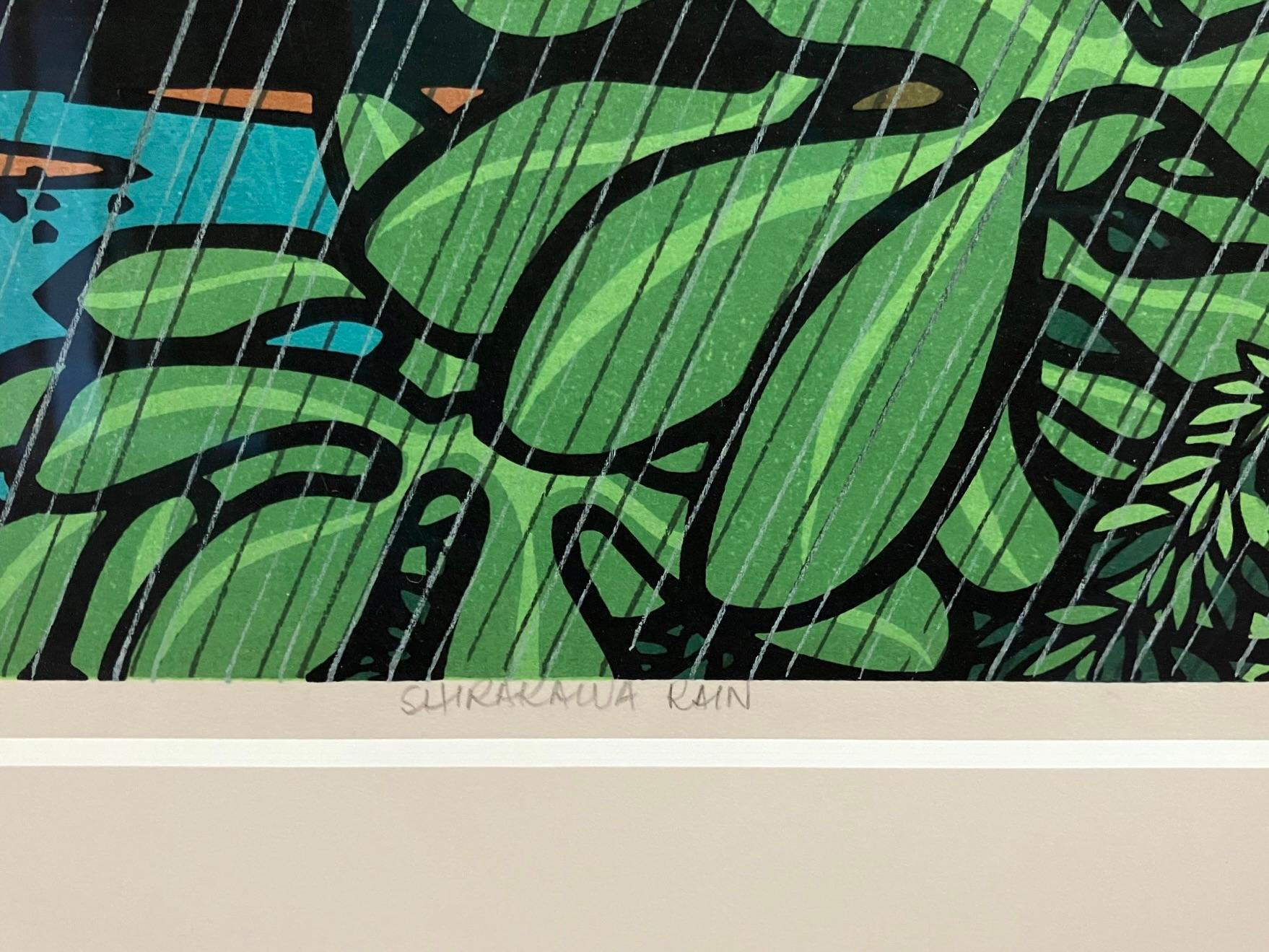 Signiert Clifton Karhu (Amerikaner, 1927-2007) Holzschnitt Shirakawa Regen 26/50 im Zustand „Gut“ im Angebot in San Francisco, CA