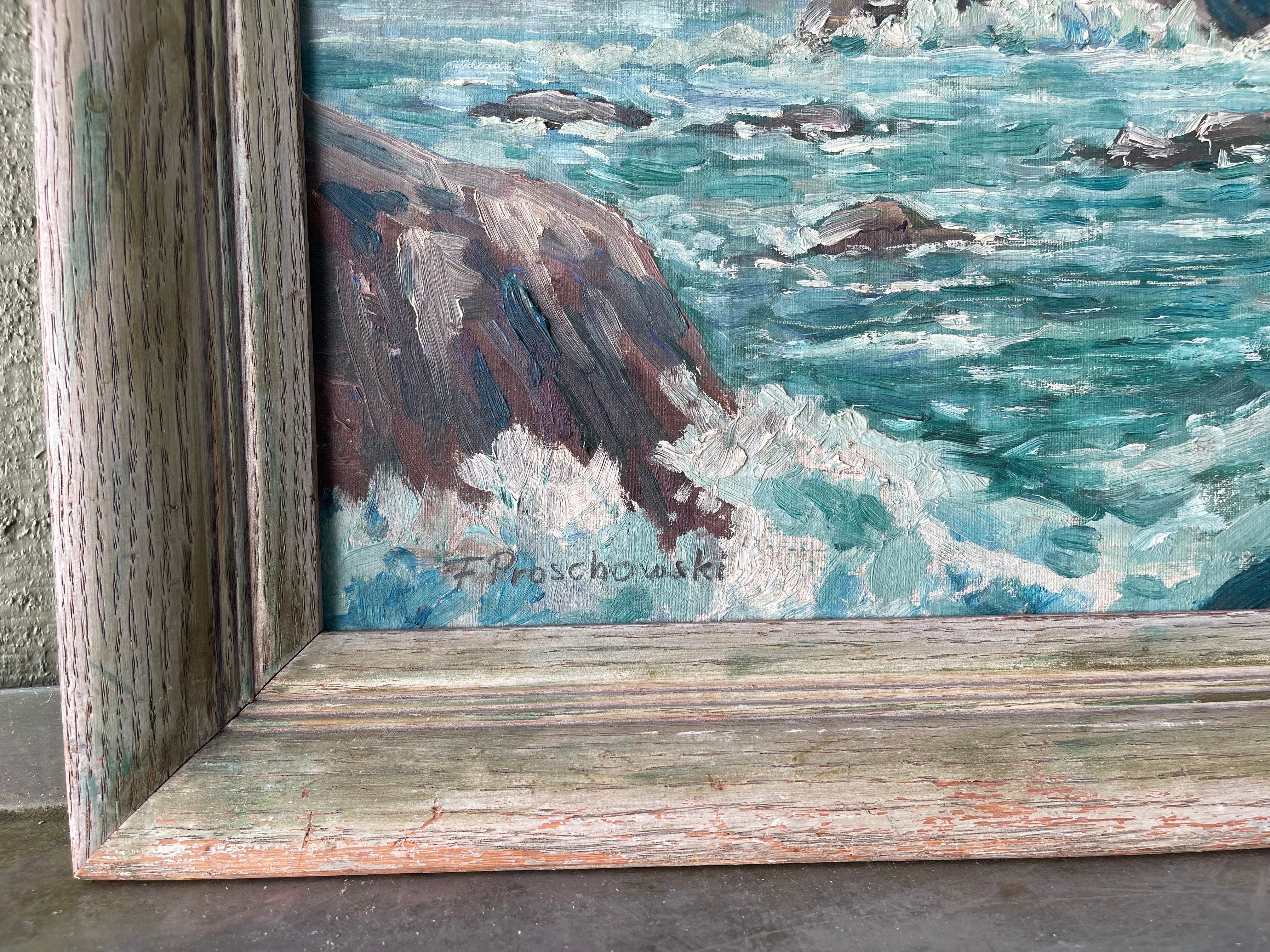 Quadro firmato di Frank Proschwitzky Freyburg sulla spiaggia costiera in vendita 5