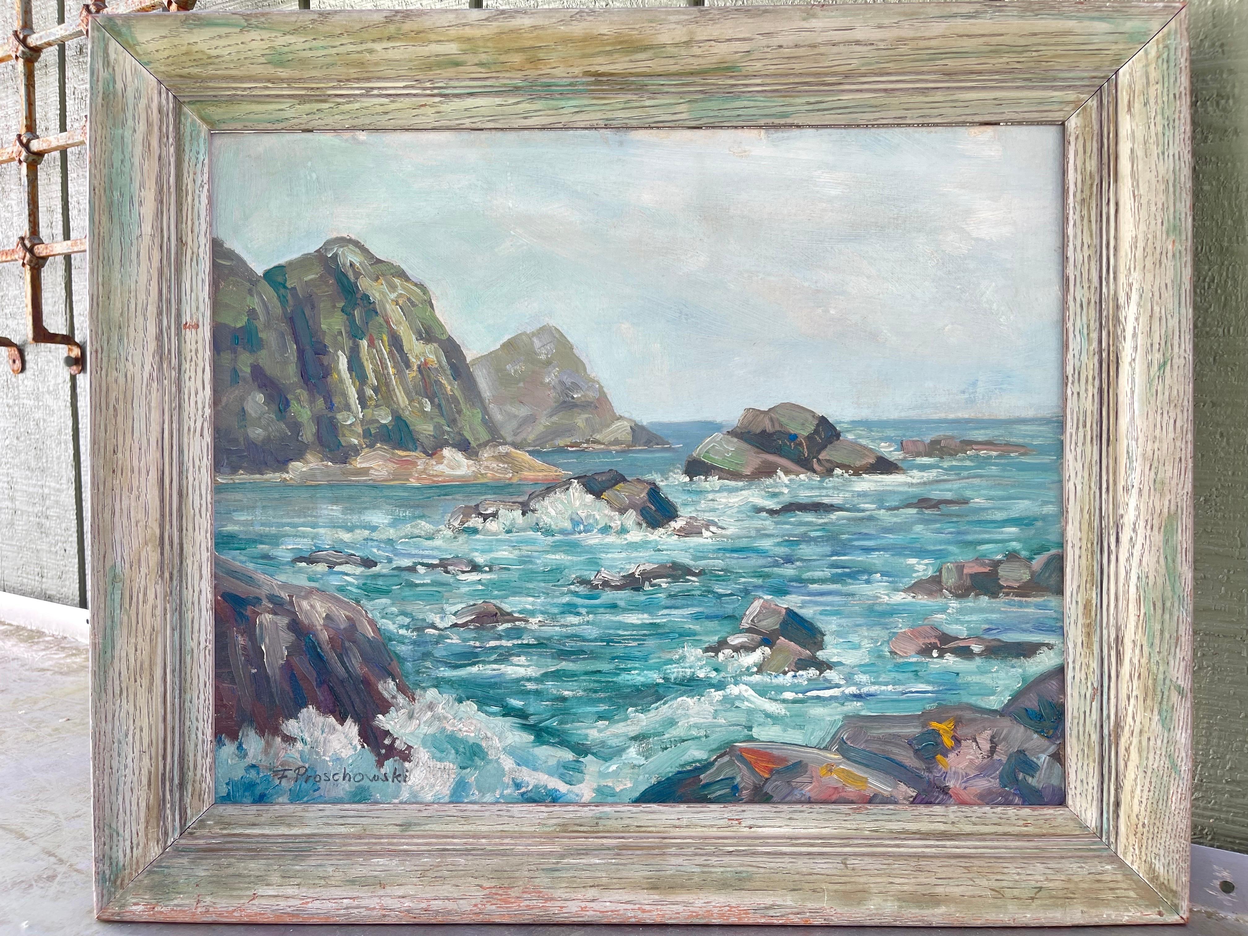 Quadro di spiaggia costiera firmato da Frank Proschwitzky Freyburg. (1862 -1940)
Di origine britannico-tedesca ma ha vissuto negli Stati Uniti. Confermare le dimensioni prima dell'acquisto.
