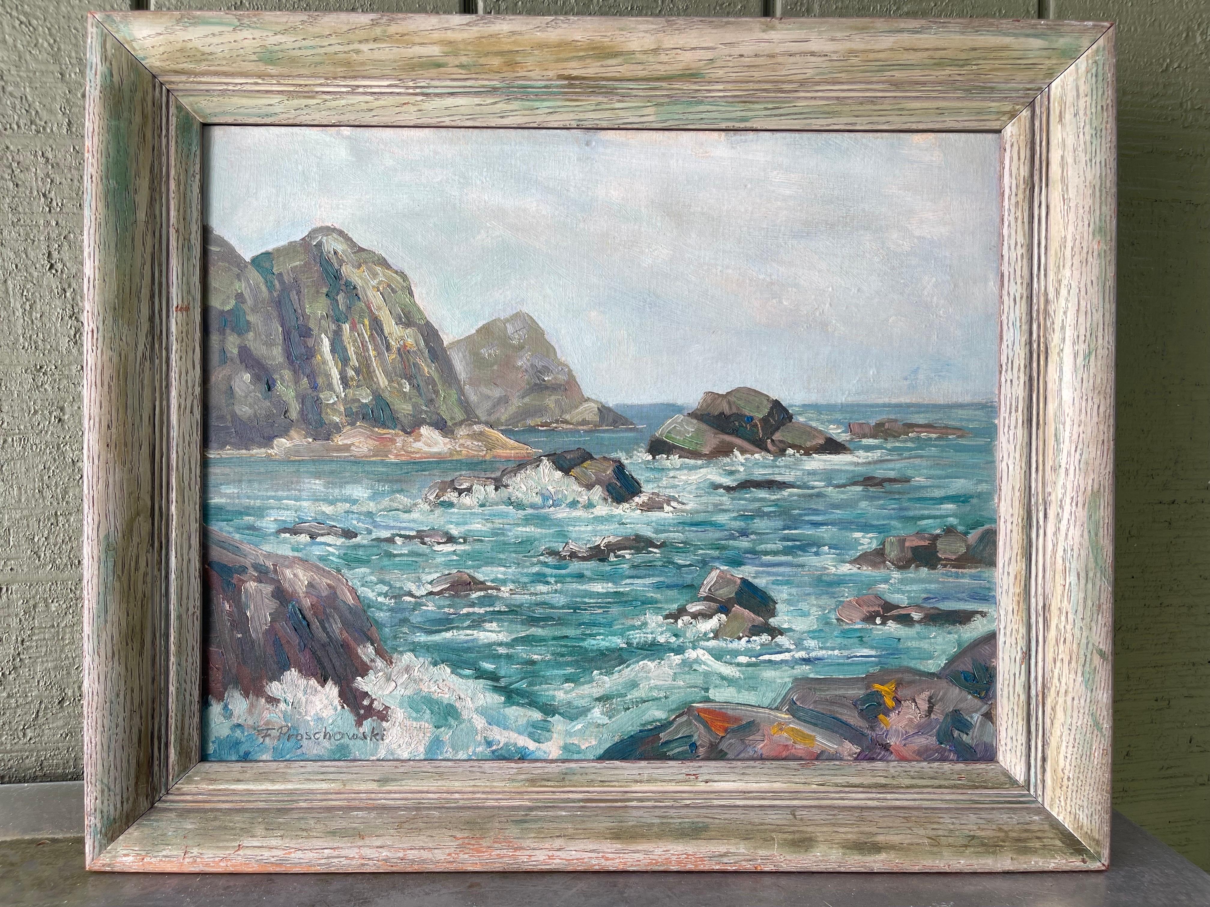 Quadro firmato di Frank Proschwitzky Freyburg sulla spiaggia costiera In condizioni buone in vendita a Redding, CT