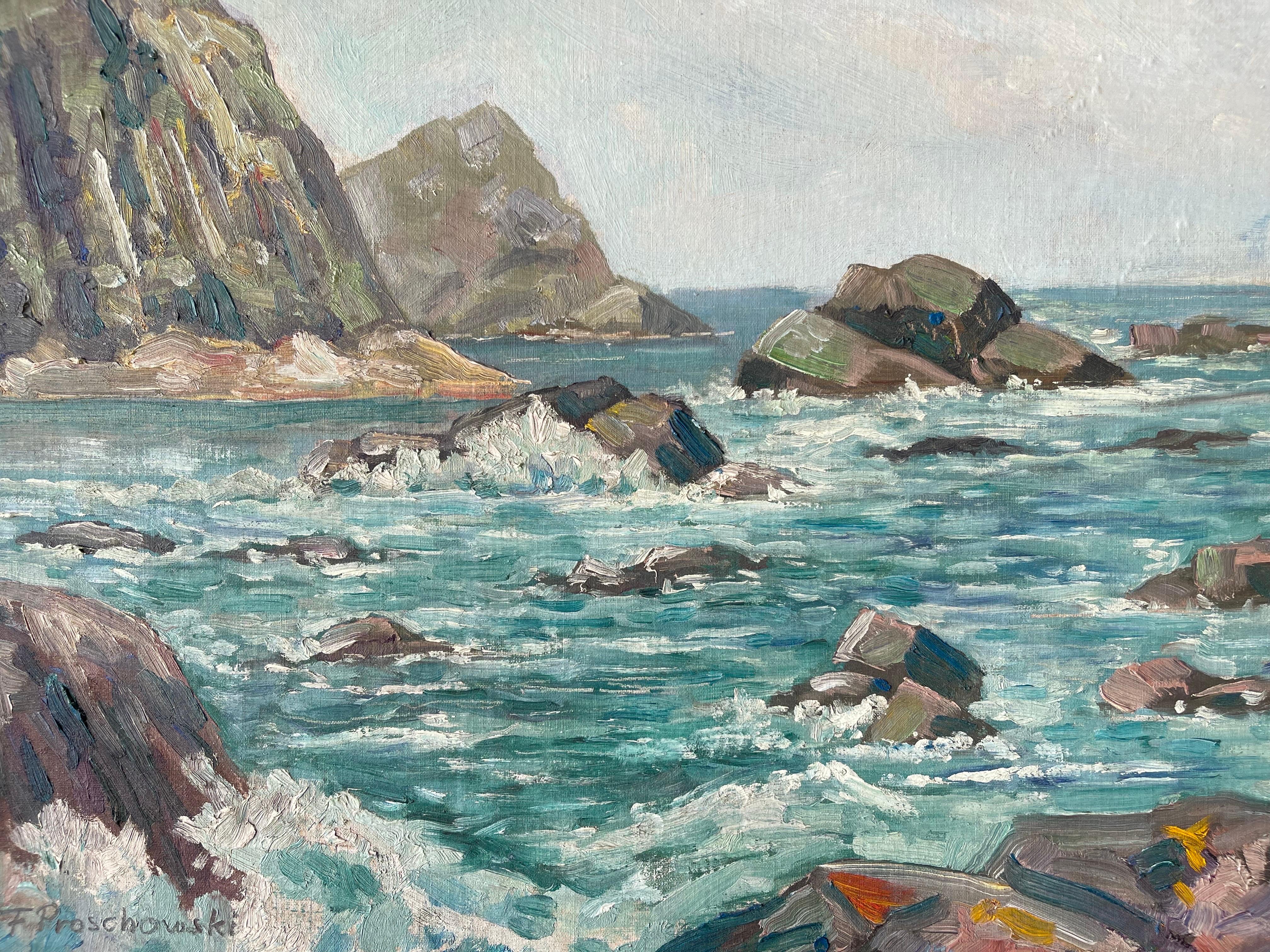 Metà XX secolo Quadro firmato di Frank Proschwitzky Freyburg sulla spiaggia costiera in vendita