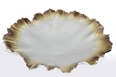 Signed Coastal Glazed Ceramic Seashell Bowl Centerpiece in White & Sand Color