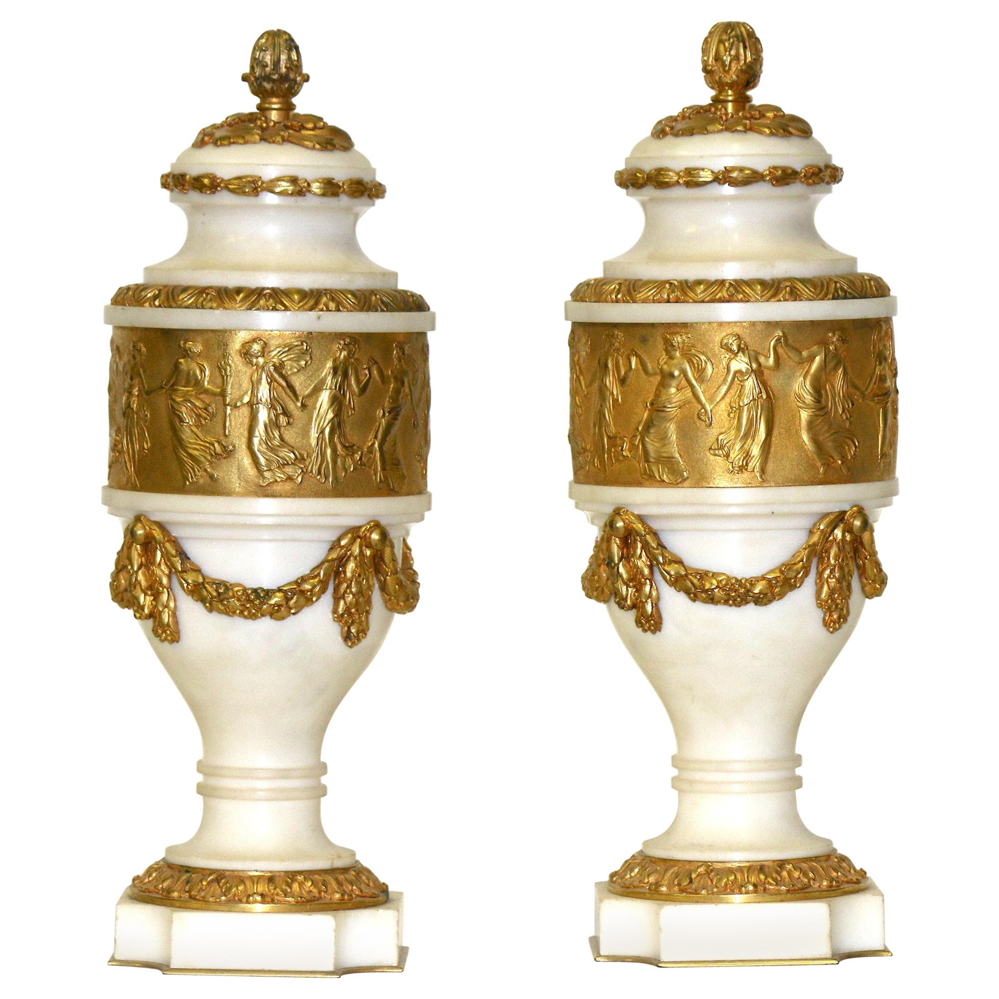 Signed Colin Paris Marble Gilt Bronze Cassolettes, circa 1860 Oil Tycoon's For Sale