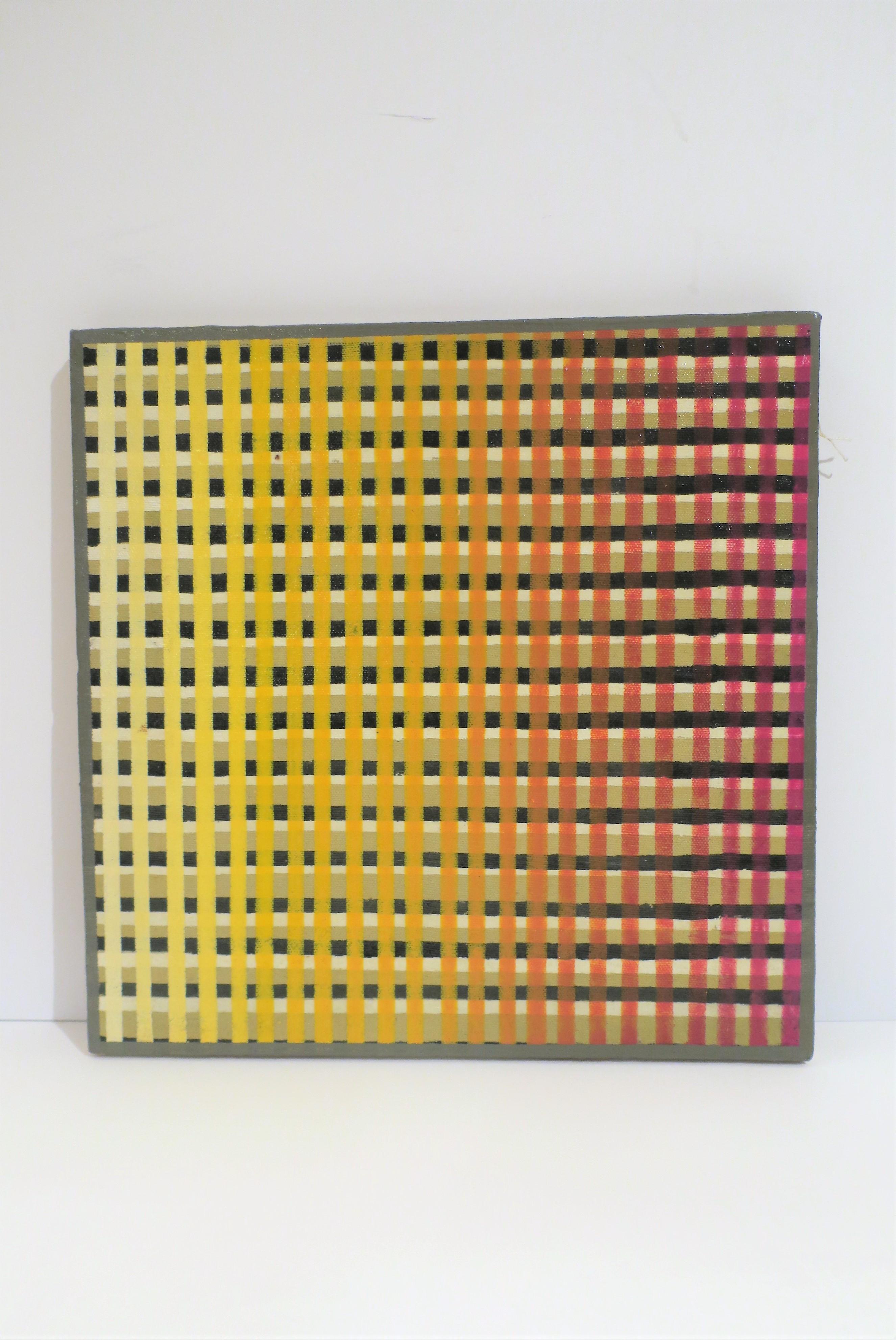 A small, beautiful, oil or acrylic paint on canvas, a study, 'chromatic quadrant', by artist Chris Willard, 1993, New York. Canvas is hand-stretched over custom sized wood frame. Colors include: Yellow to orange to magenta, with white and black