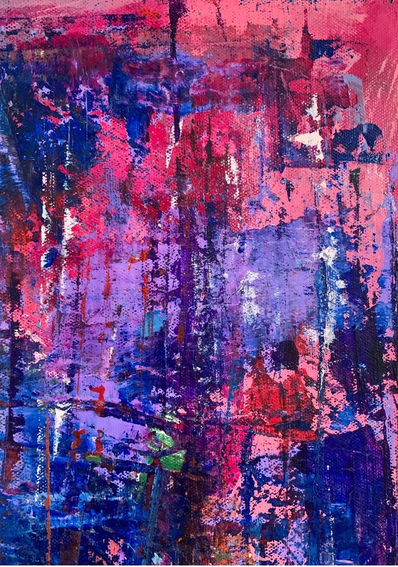 An original abstract expressionist painitng by contemporary artist Arlene Carr done in multiple colors layered to creat depth and movement utilizing non brush techniques. Signed in lower right. One of five Carr works of art being sold this week on
