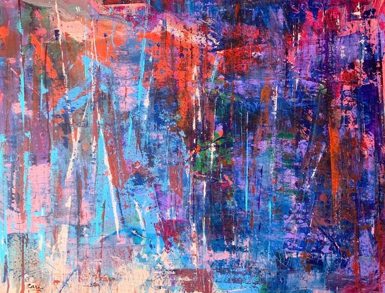 Buntes Original-Gemälde des abstrakten Expressionismus von Arlene Carr, signiert (amerikanisch) im Angebot