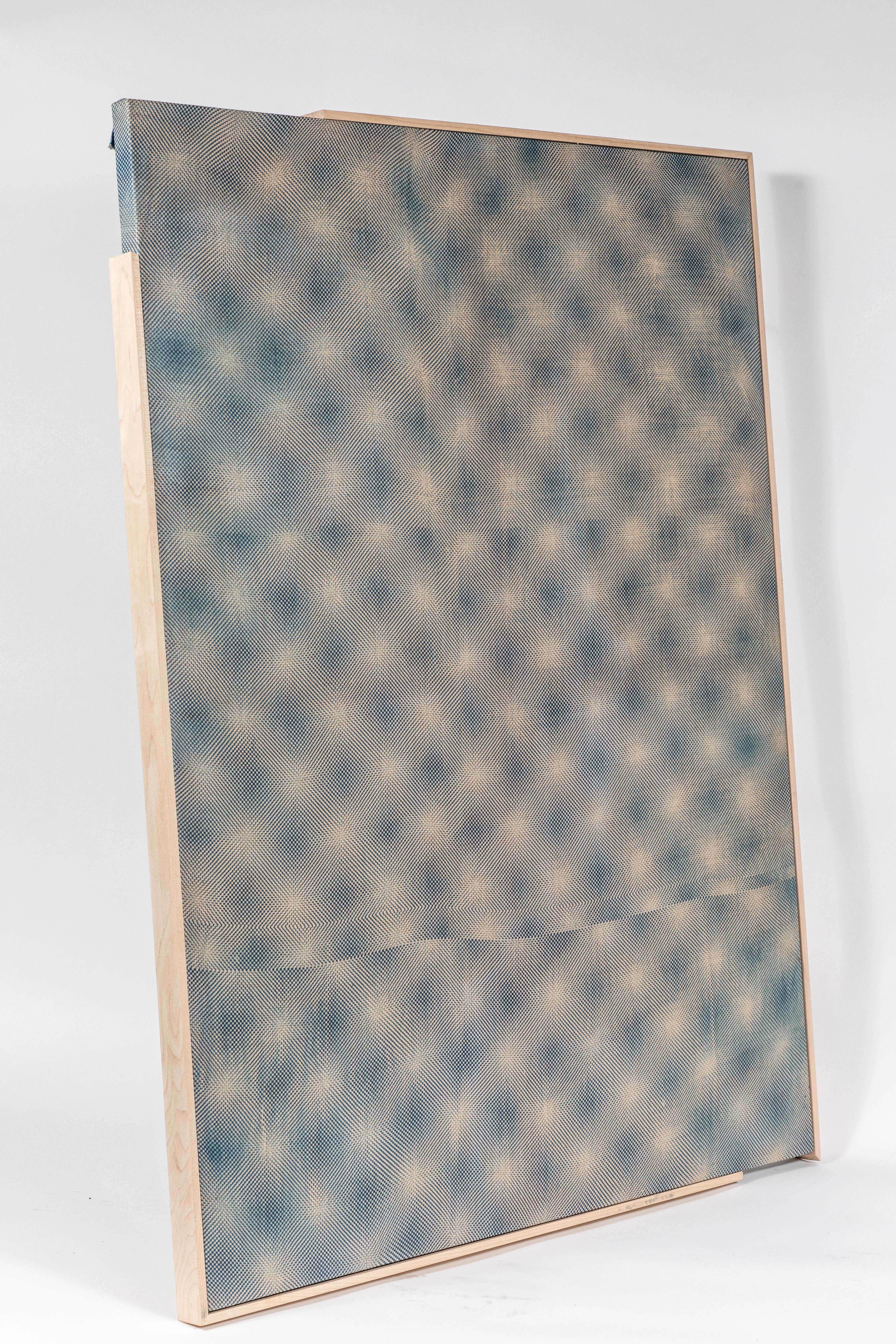 Signed and dated, unique, untitled, 2011, cyanotype-on-linen artwork by internationally exhibited British-born artist, Hugh Scott Douglas (b. 1988). Held in a stylish, purposefully incomplete frame. Selected public collections: S.F. MOMA; Dallas