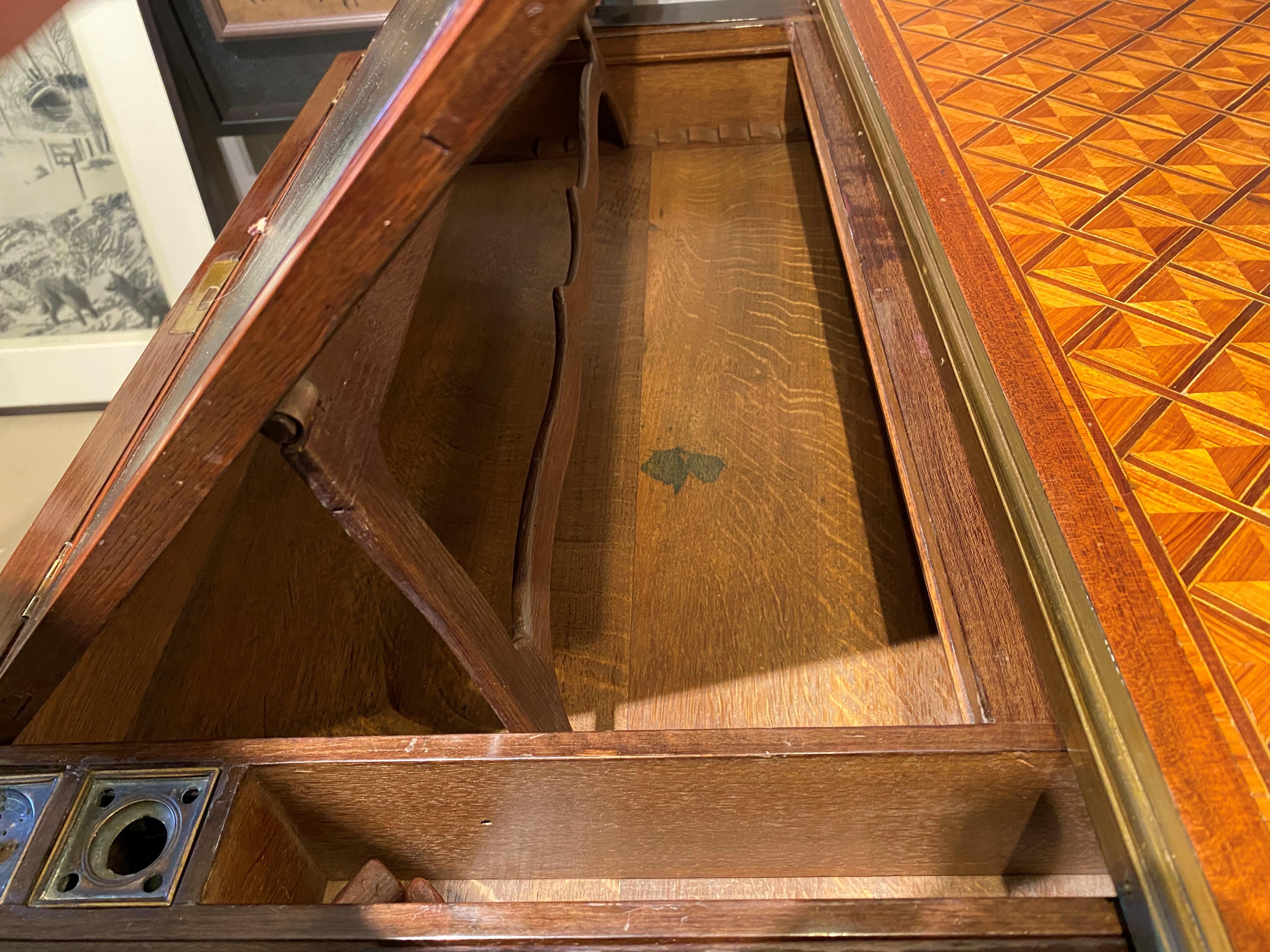 Signed Continental Fruitwood Metamorphic Parquetry or Mechanical Table / Desk 7