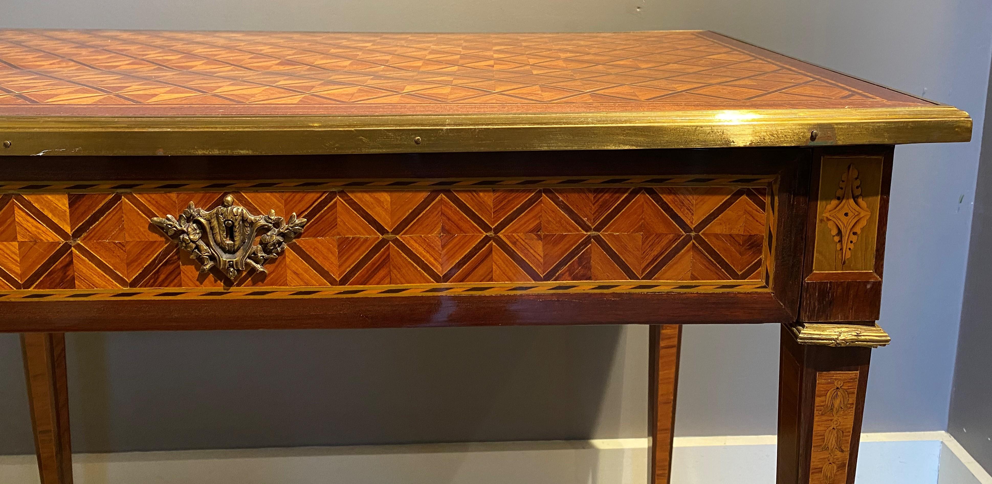 Signed Continental Fruitwood Metamorphic Parquetry or Mechanical Table / Desk In Good Condition In Milford, NH