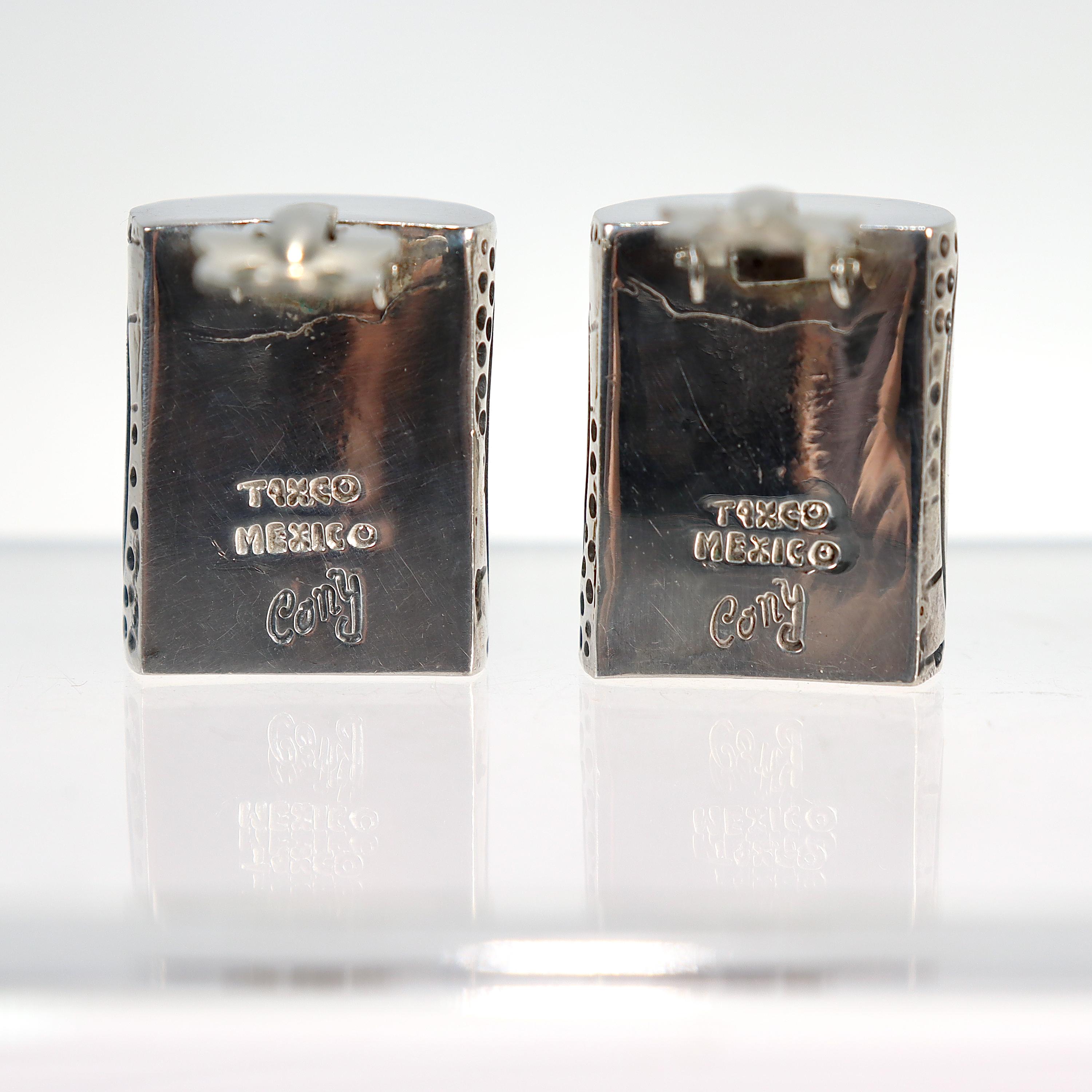 Signed 'Cony' Mid-Century Mexican Modernist Silver Clip-on Earrings by Victoria For Sale 7