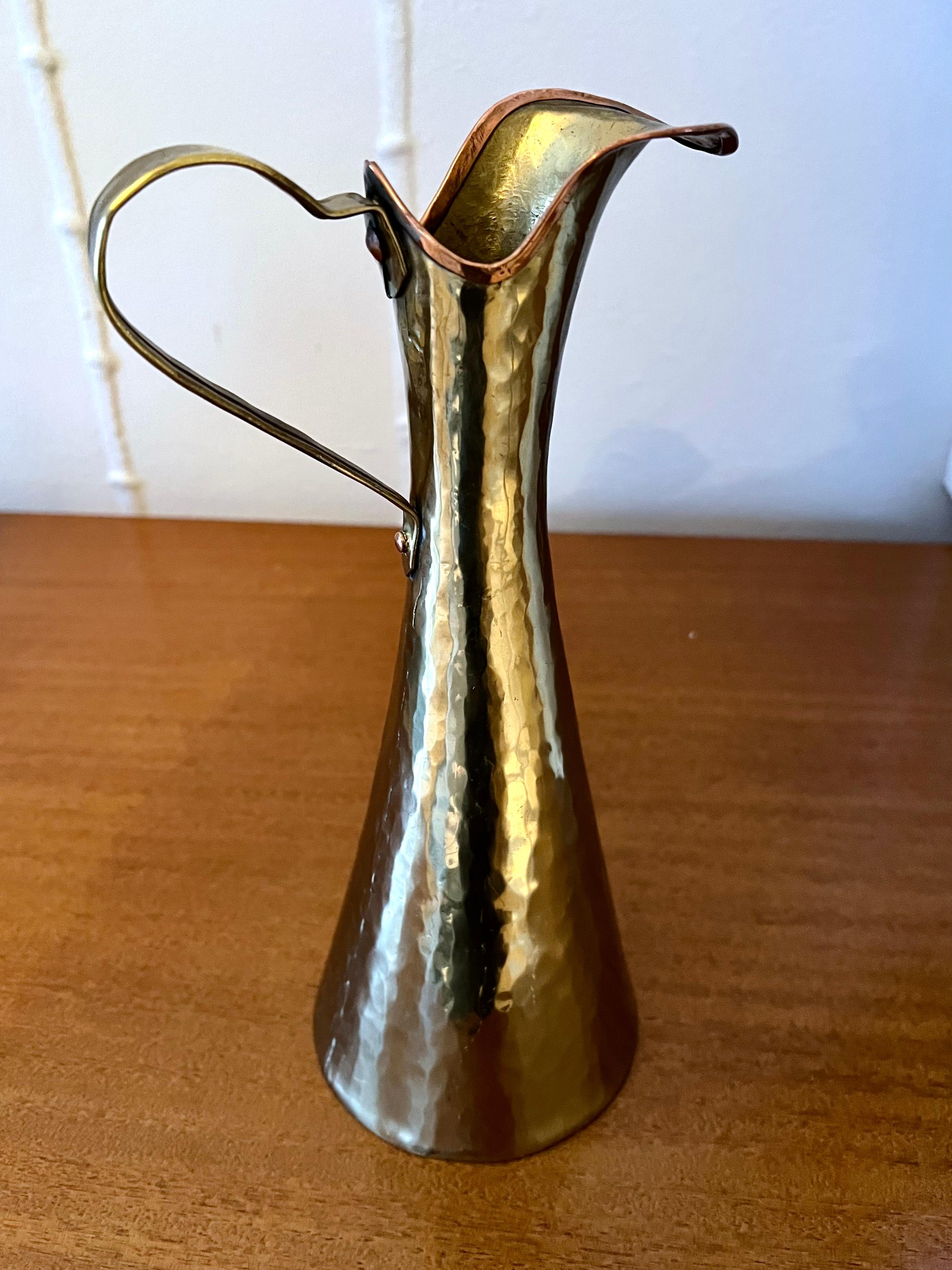Signed Copper and Brass Pitcher with Handle For Sale 3