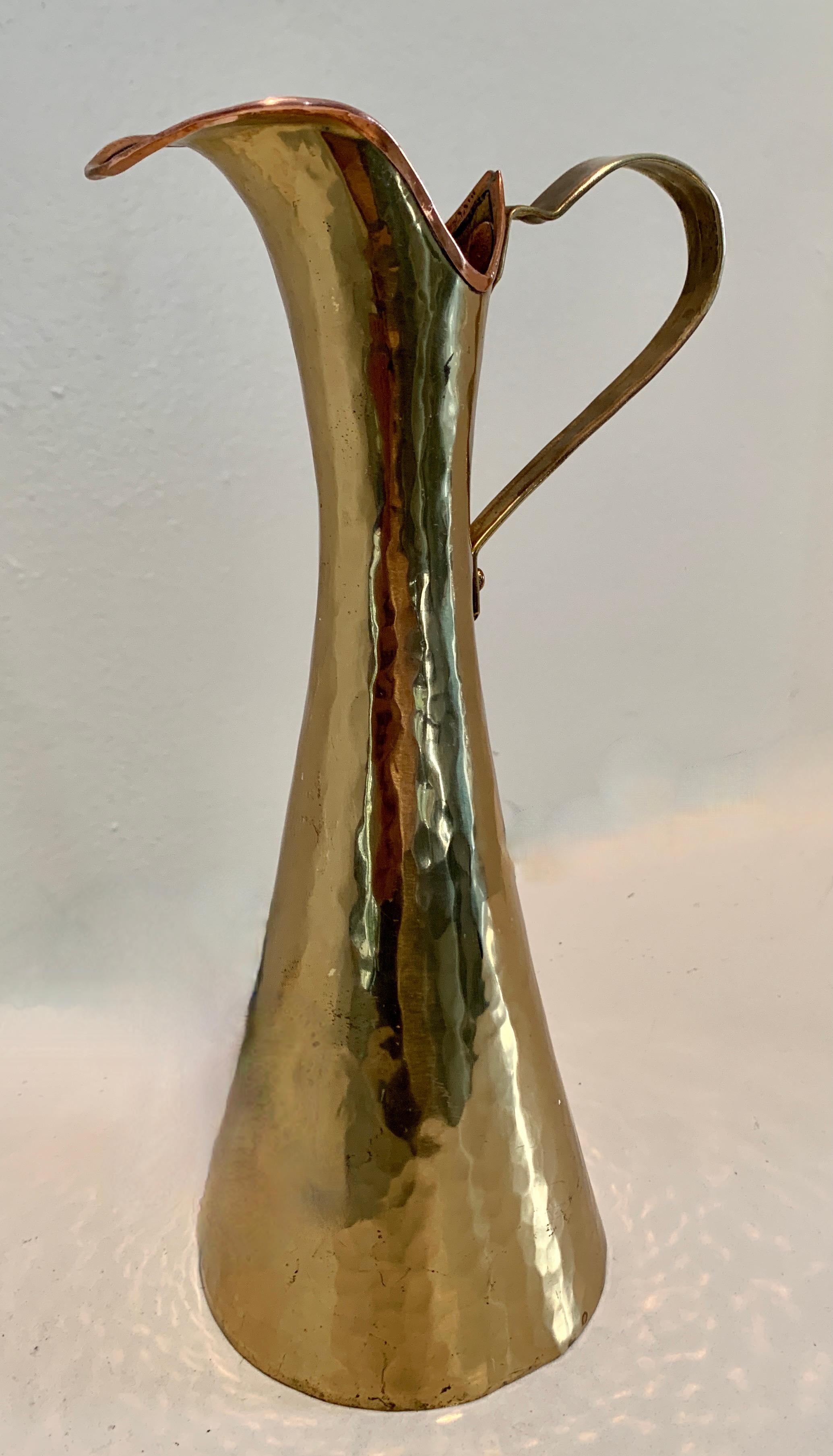 antique copper pitcher with brass handle
