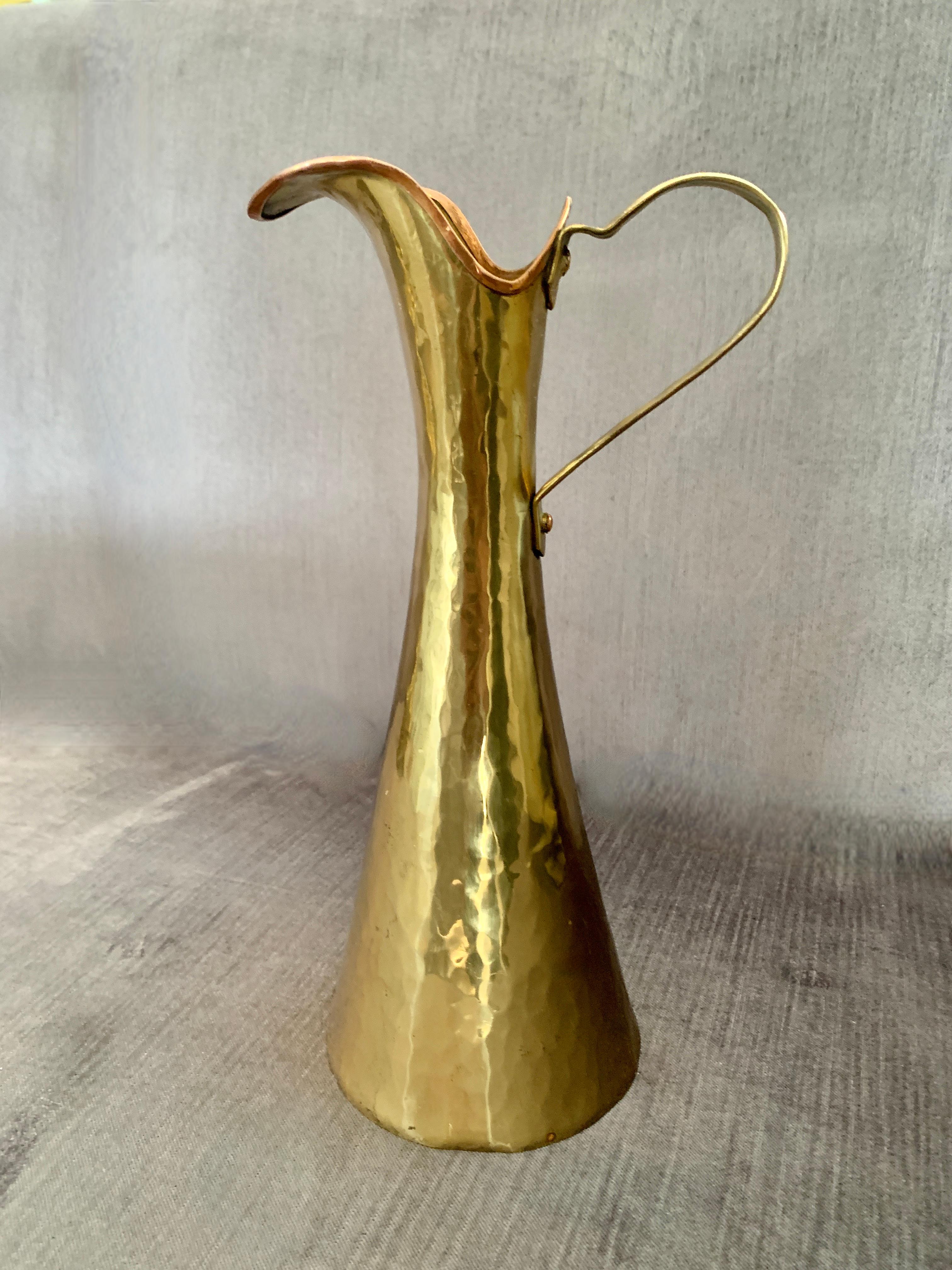 American Classical Signed Copper and Brass Pitcher with Handle For Sale
