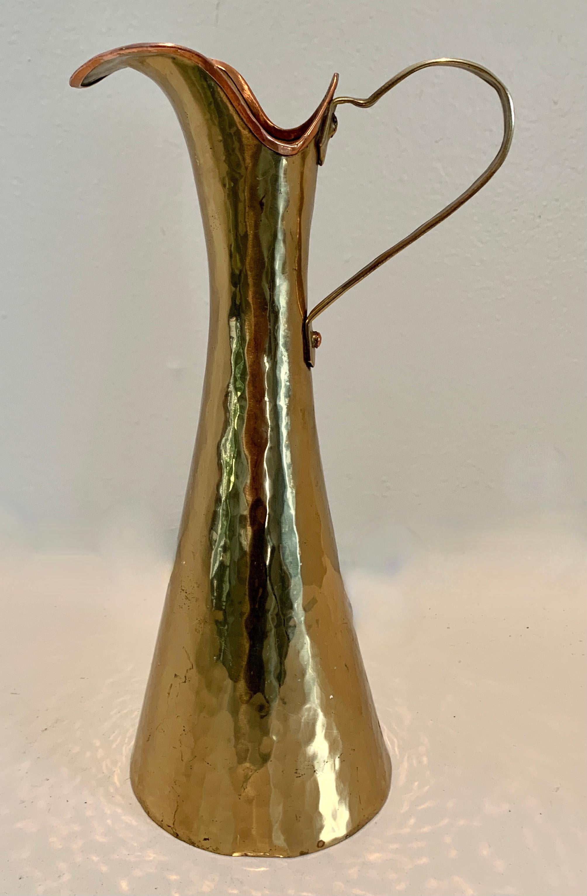 Signed Copper and Brass Pitcher with Handle In Good Condition For Sale In Los Angeles, CA