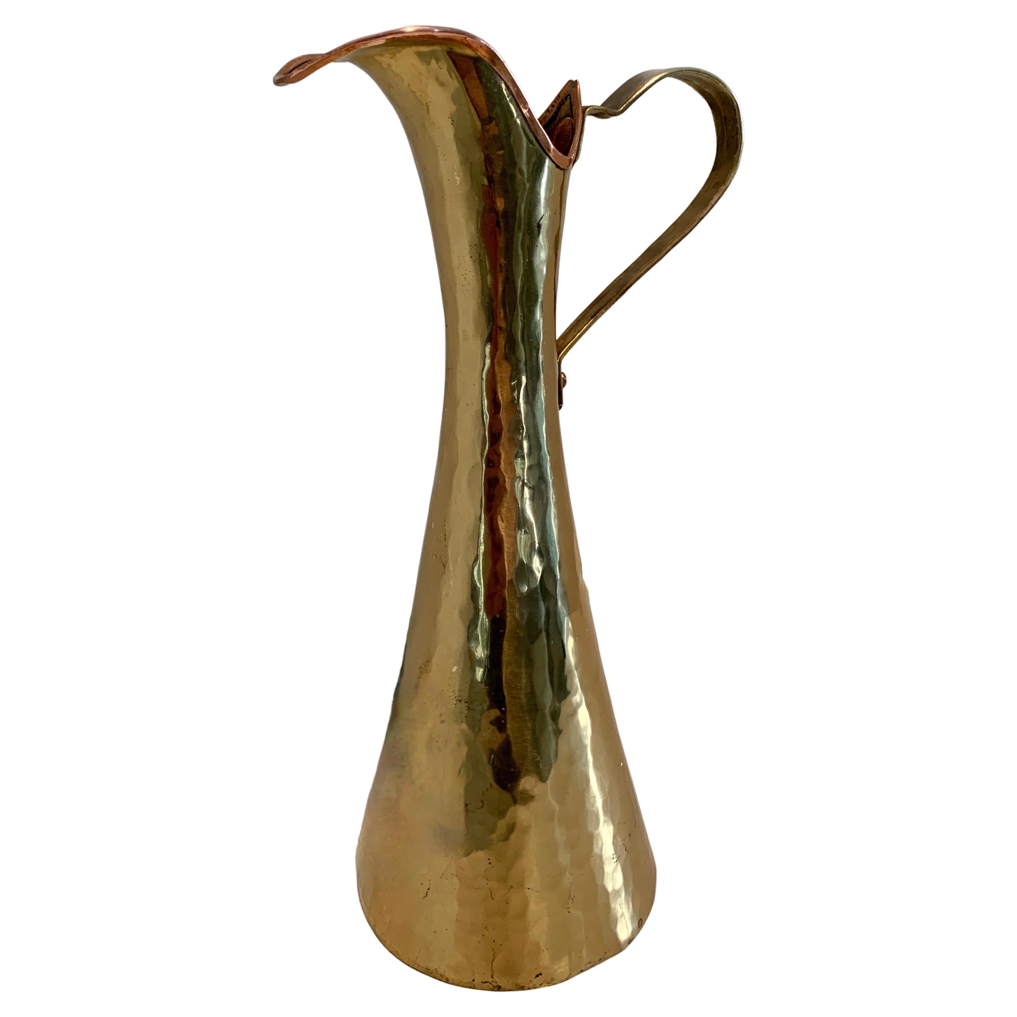 Signed Copper and Brass Pitcher with Handle For Sale