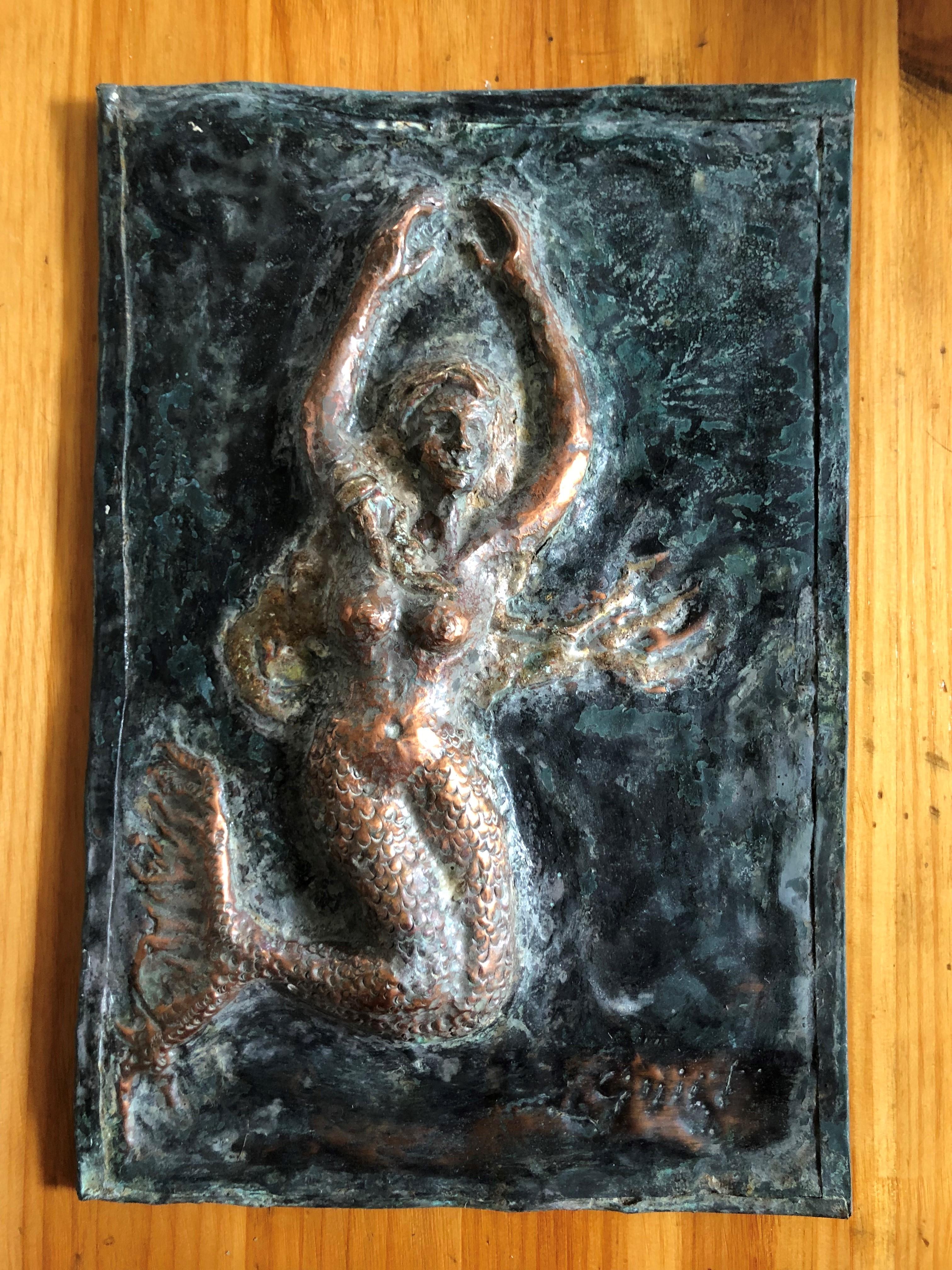 Signed Copper Plaque of a Mermaid 5