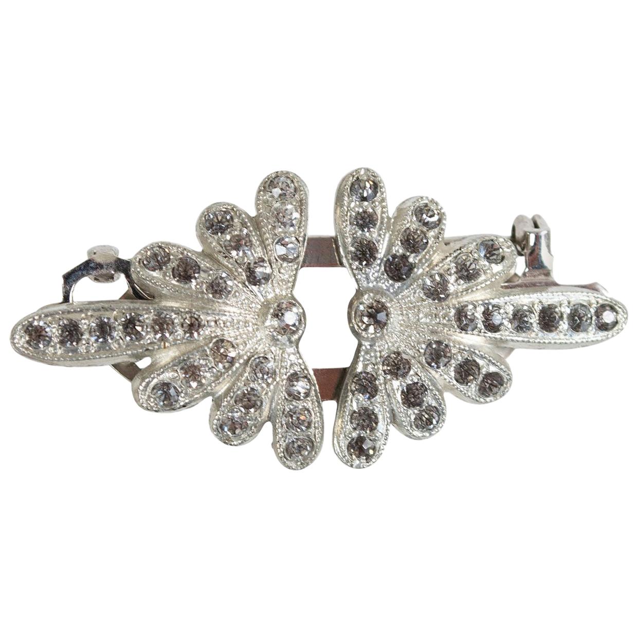 Signed Coro Duette Art Deco Silver and Marcasite Brooch and Dress Clip, 1940s