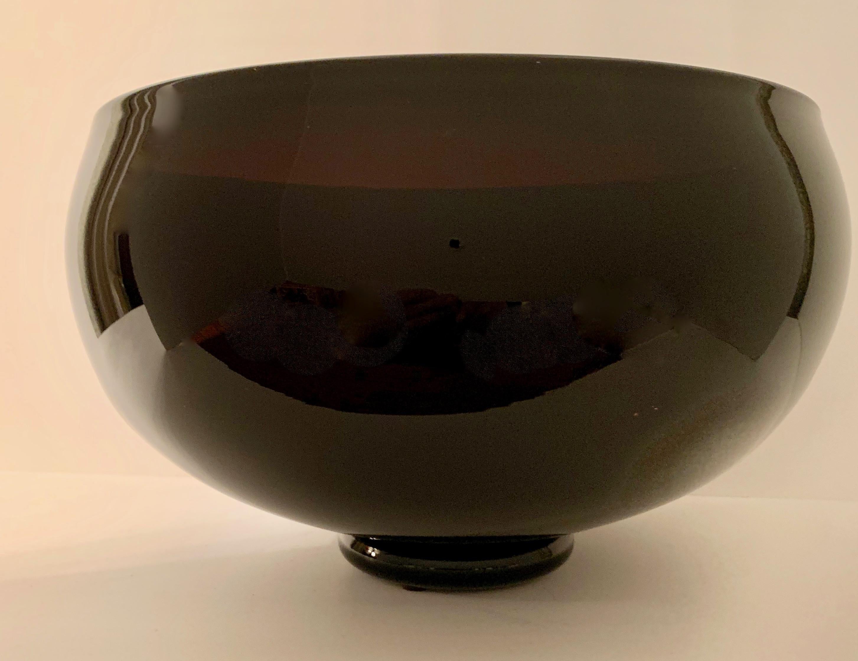 Modern Aubergine Colored Art Glass Footed Bowl by and Signed Correia For Sale