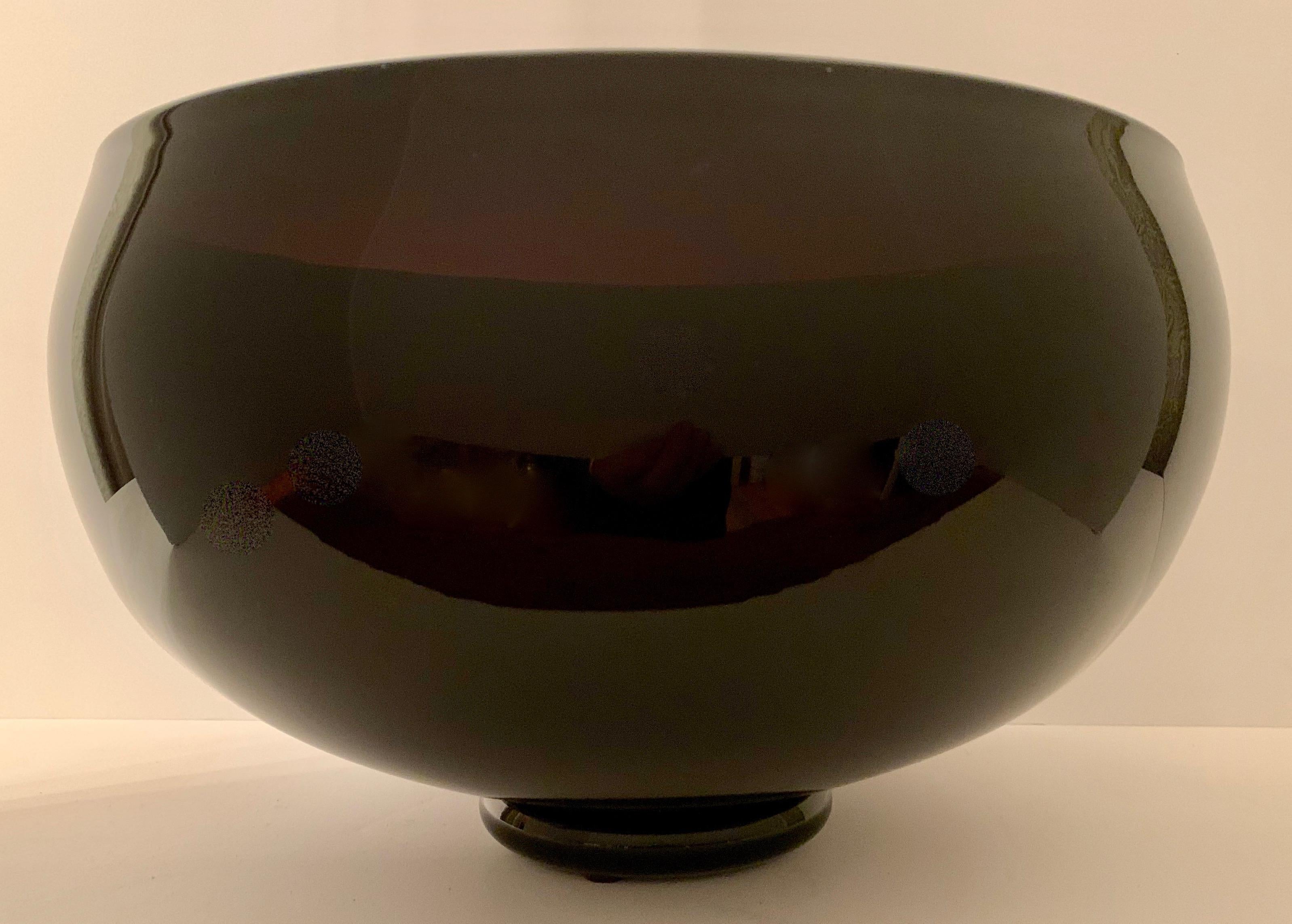 Aubergine Colored Art Glass Footed Bowl by and Signed Correia For Sale 1