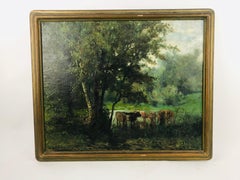 Signed "Cows with Water and Landscape" Oil on Canvas by Ransome Gillet Holdridge
