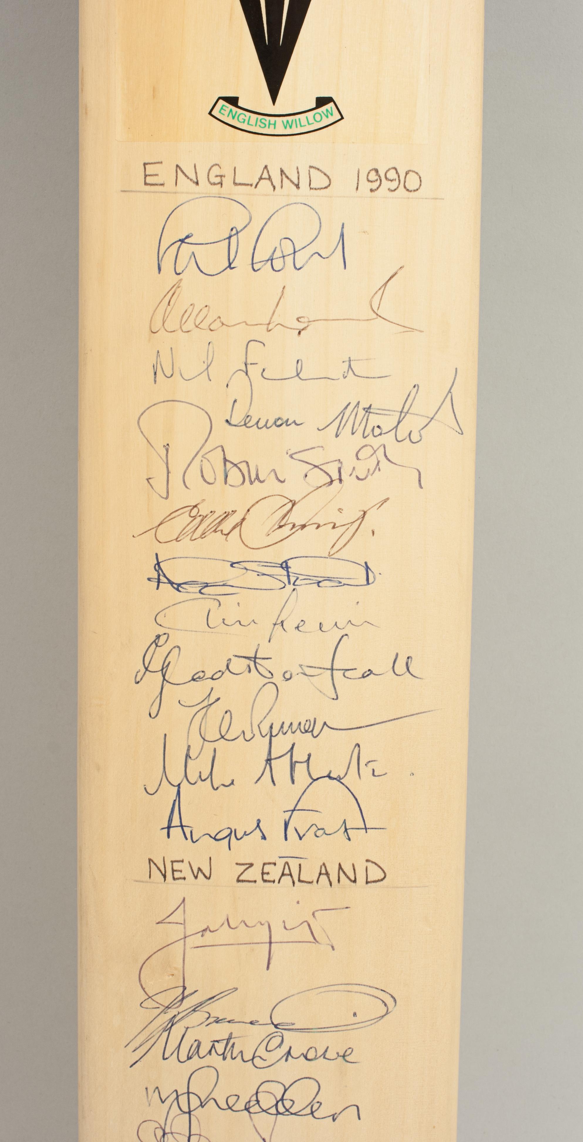 British Signed Cricket Bat by the 1990 England & New Zealand Cricket Teams